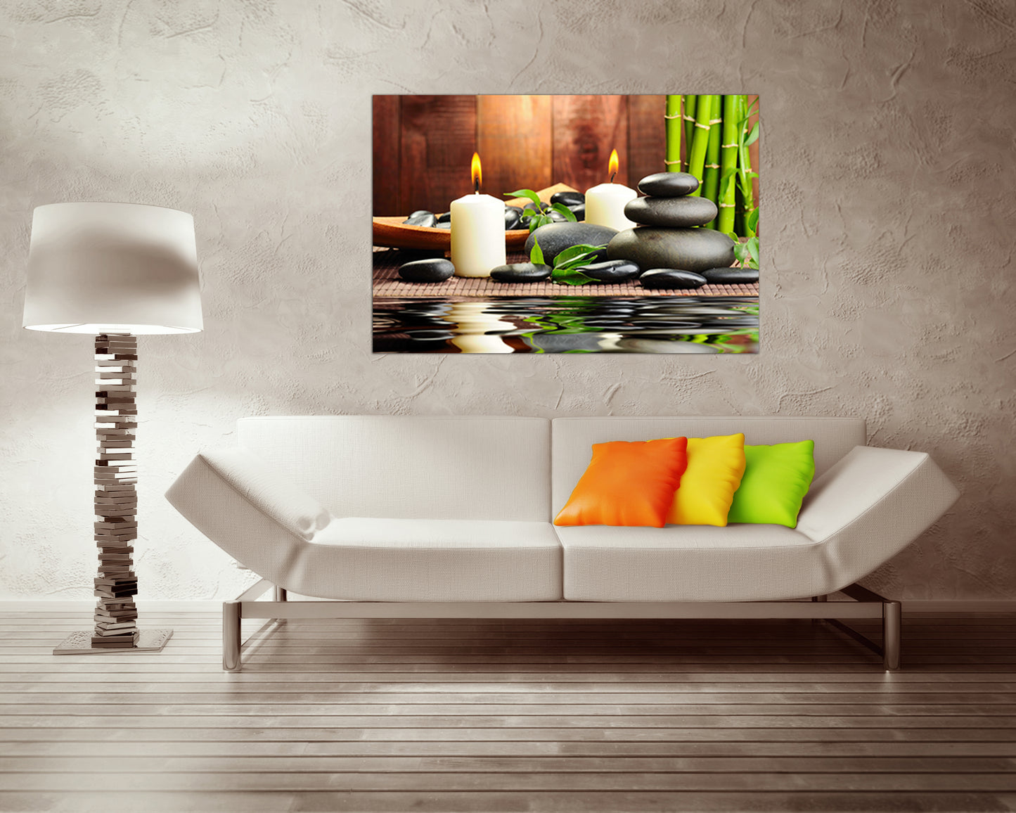 Bamboo wall art Orchid canvas Flower floral décor Gift for mom Zen stone Spa salon print Gift for friend