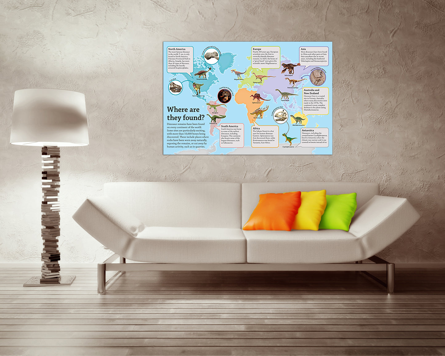 Dinosaur map Kids canvas T-rex World decor Nursery wall art print