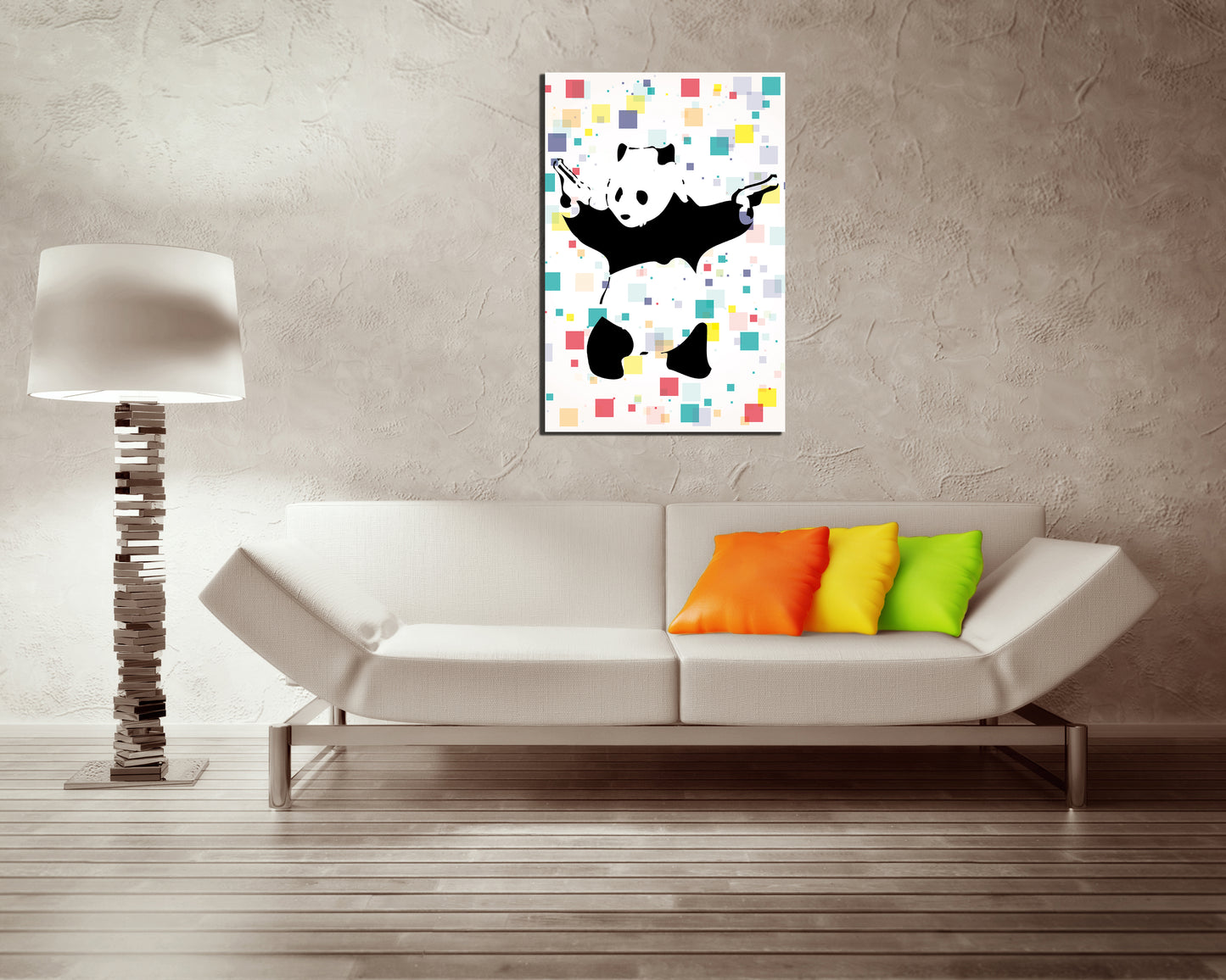 Panda with guns canvas Street art Shooting panda wall art gift Graffiti artwork Mural decor