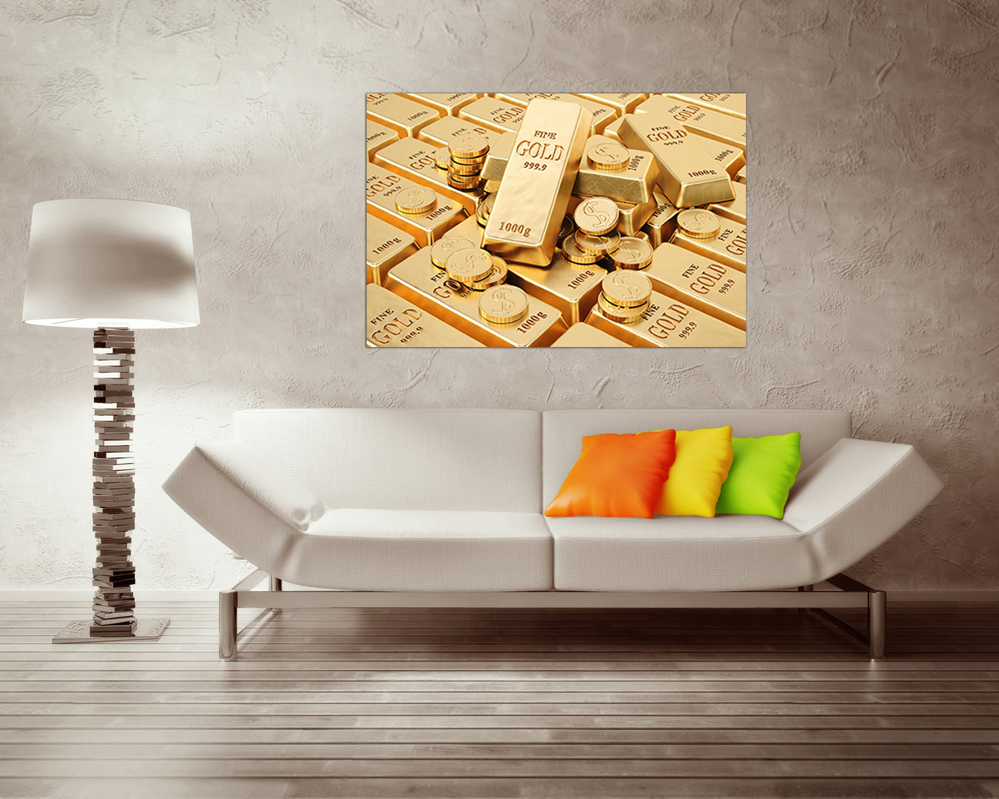Gold ingot art print on canvas Bank Finance wall decor Metal gifts for her Bitcoin gift King of metals