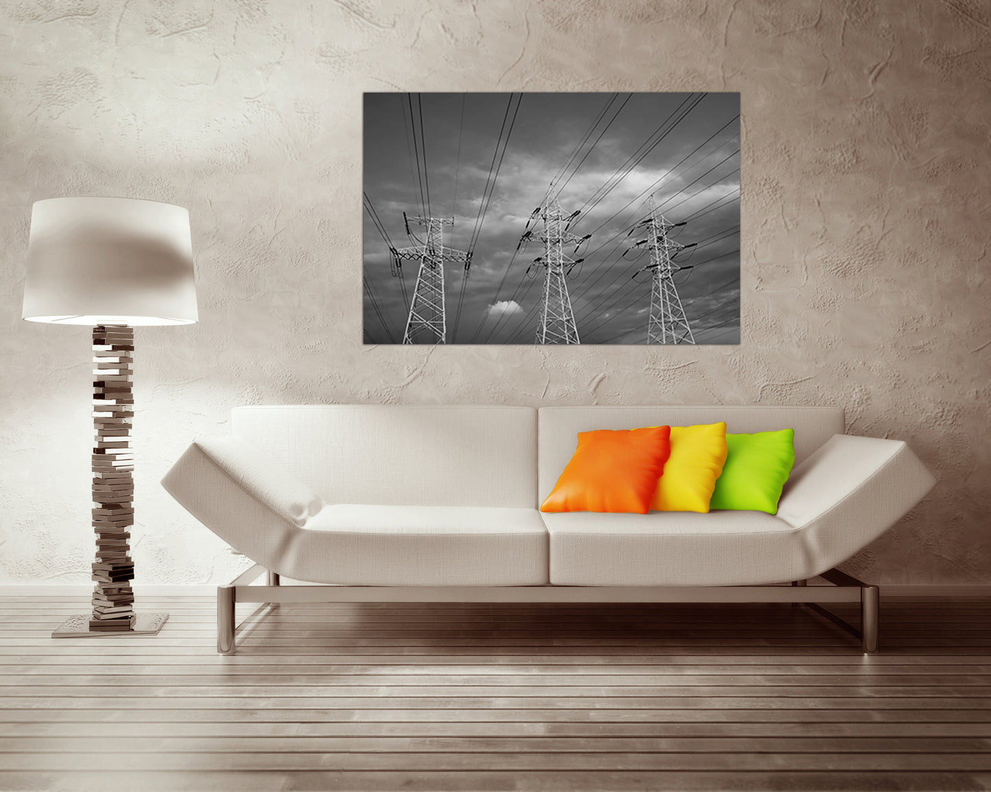 Wall art canvas High voltage print Mechanism industrial Power lines decor Electric cables Lineman Electricity