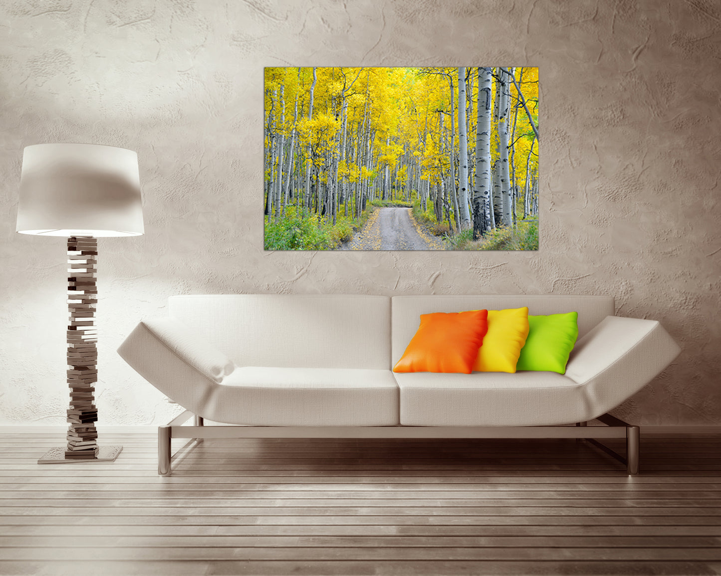 Birch canvas Aspens tree Yellow wall art Road decor Nature photo White birch ready to hang