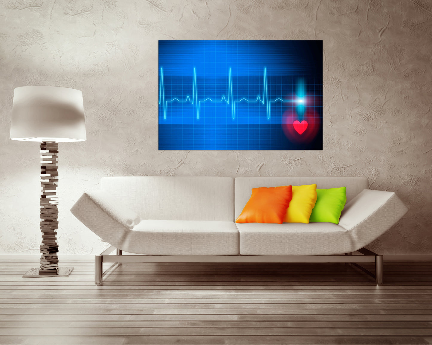 Cardiogram heart print on canvas Science decor Pulse Medical anatomy Stethoscope design Heart beat art works