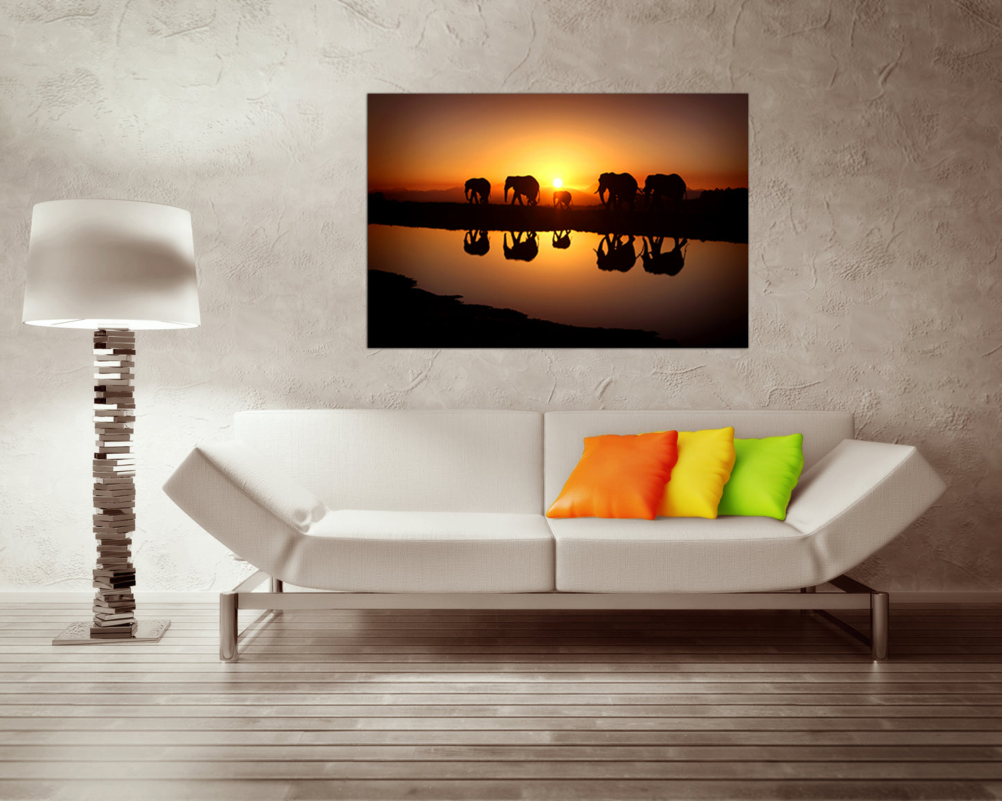 Elephant Wall Art Sunset Canvas Animal decor Nursery print