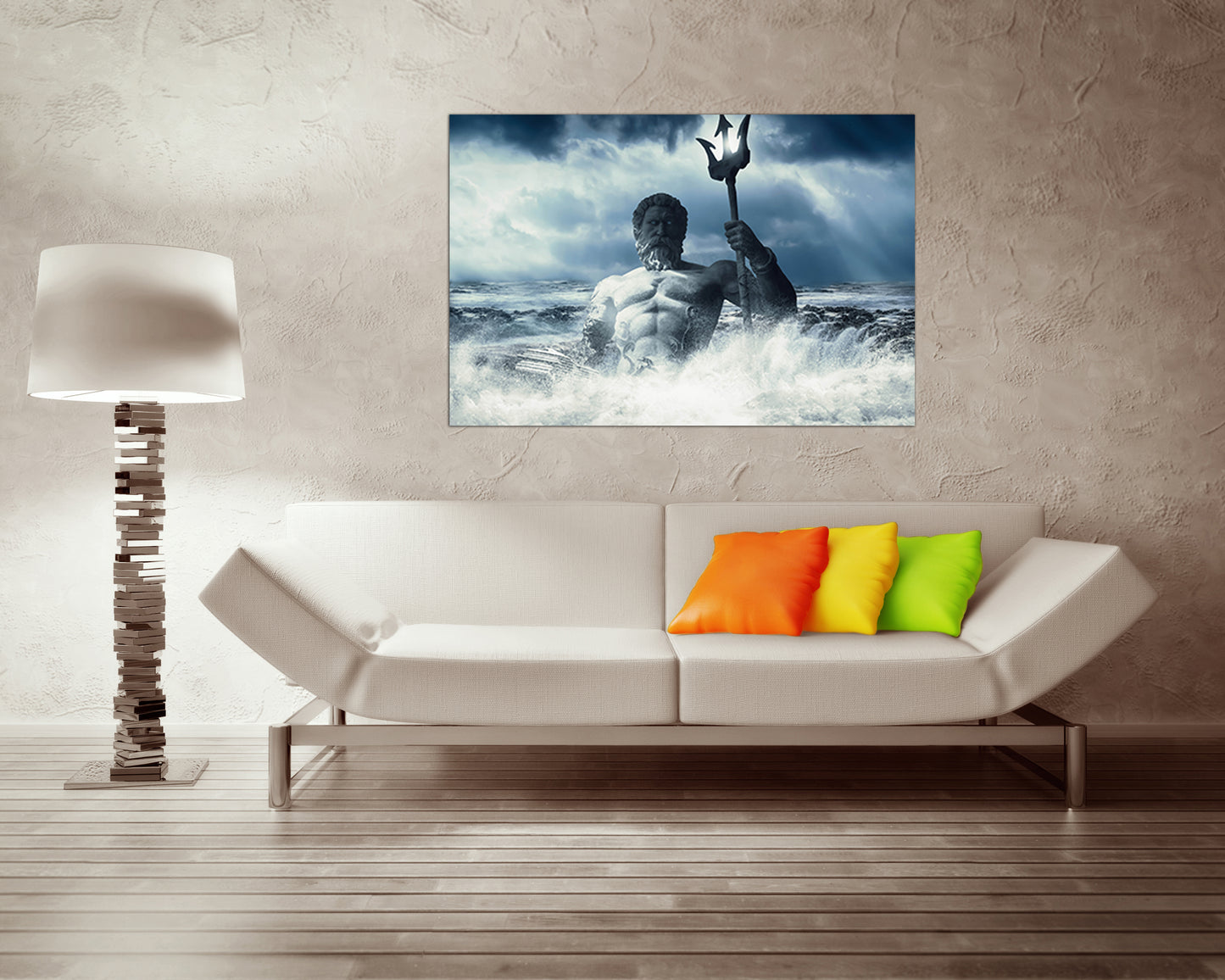 Greek god print on canvas Poseidon wall decor Storm at sea art work Mythology ready to hang