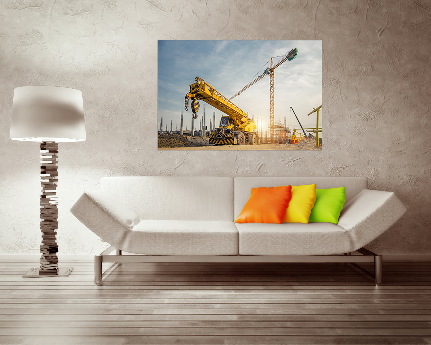 Crane canvas Construction sites Mechanism wall art Engine décor truck print