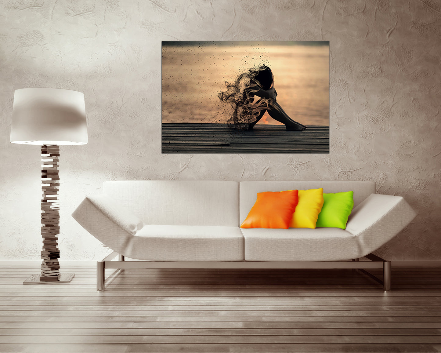 Silhouette girl art works Sad woman canvas decor Abstraction wall art ready to hang