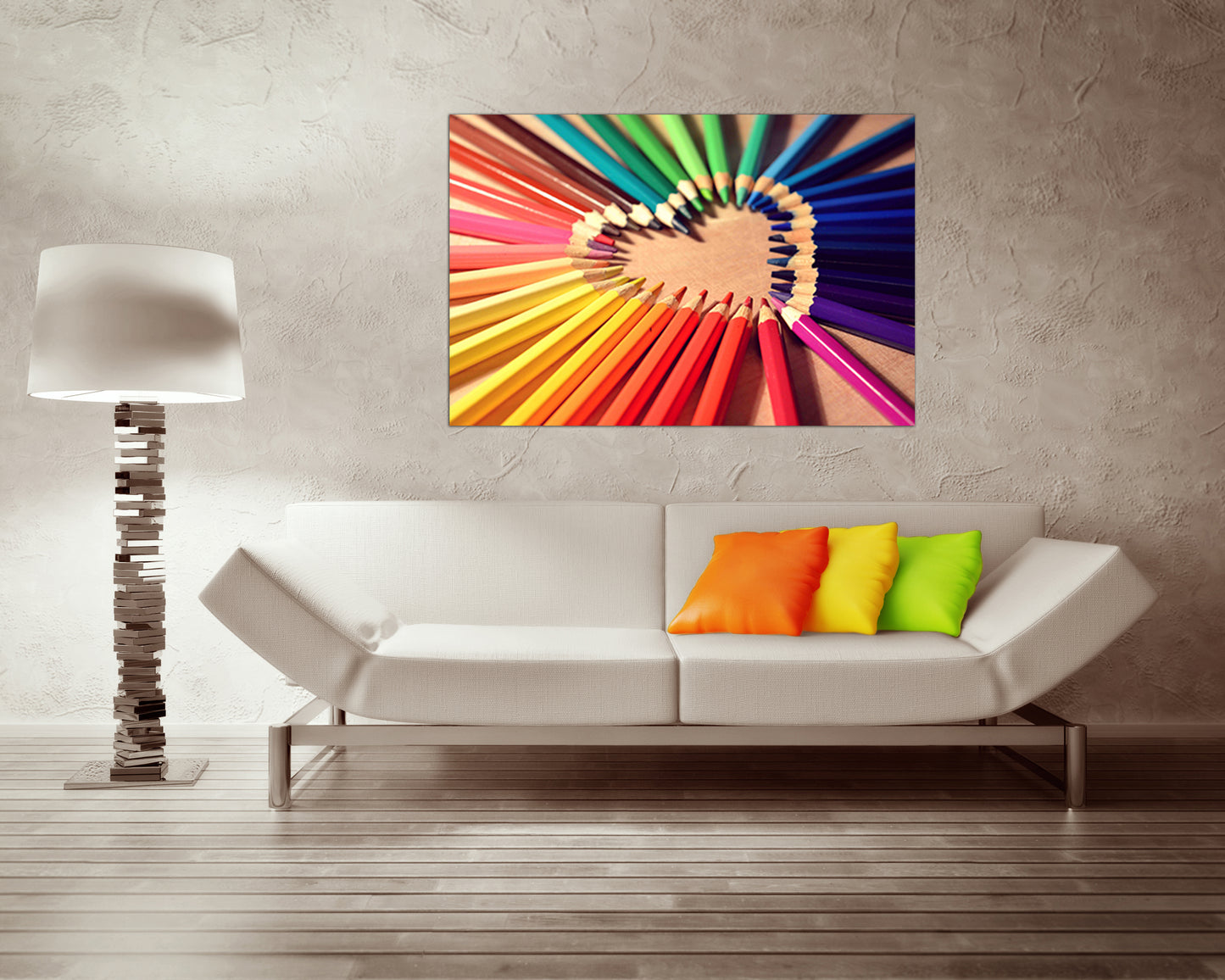 Pencil heart print on canvas Color wall art Rainbow artwork Romantic decor Wooden artwork