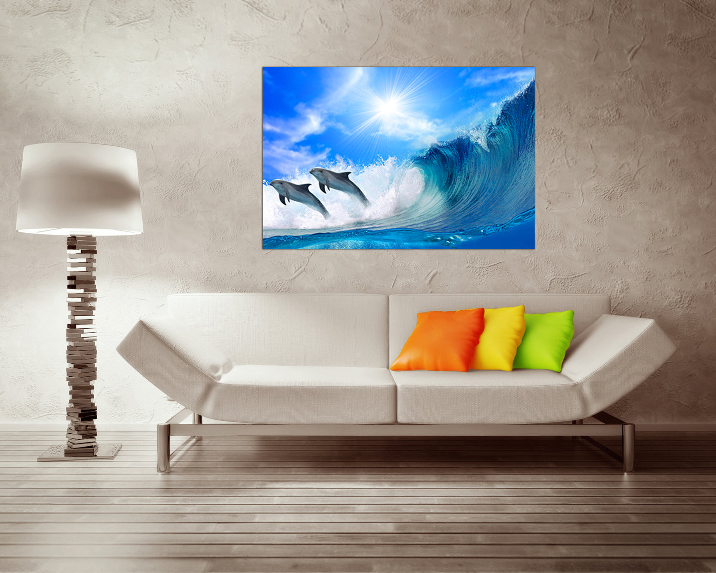 Dolphins canvas on waves Animal decor Ocean decor Ready to hang