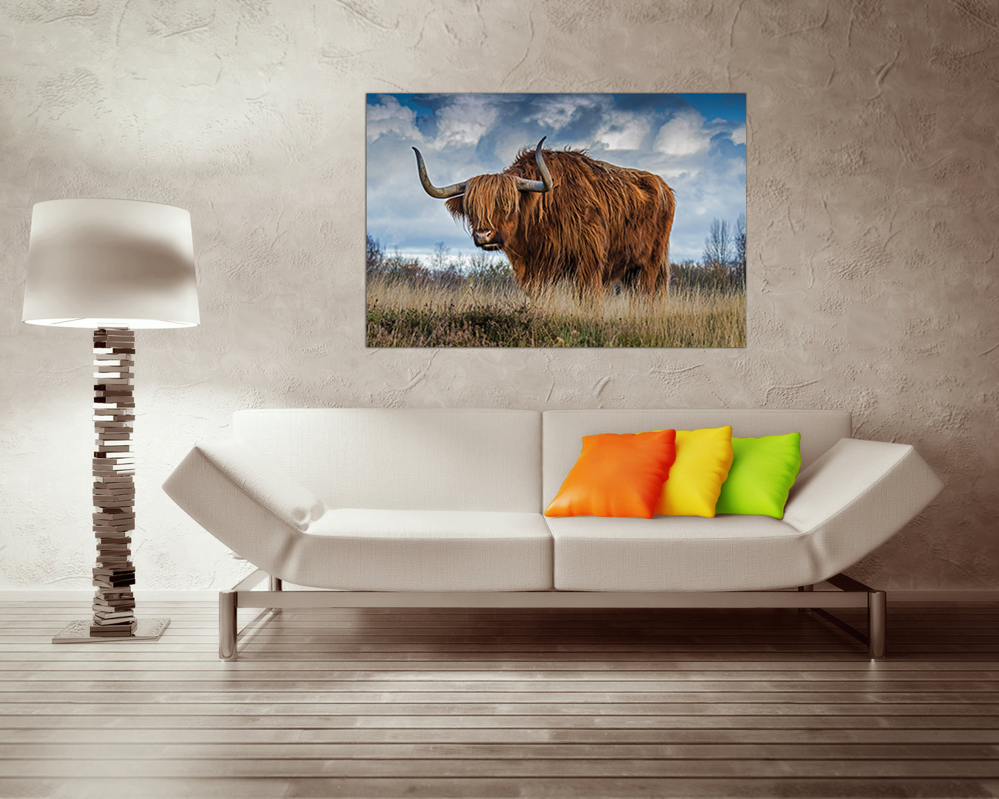 Art prints Highland cow canvas Shaggy cow print Farm animal decor Pastures art Field photo