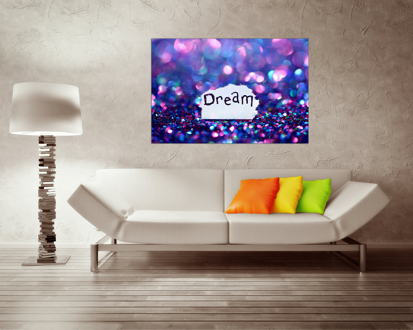 Dream glitter print on canvas art Dream wall décor Bokeh pink Purple abstract Girl's dream gift