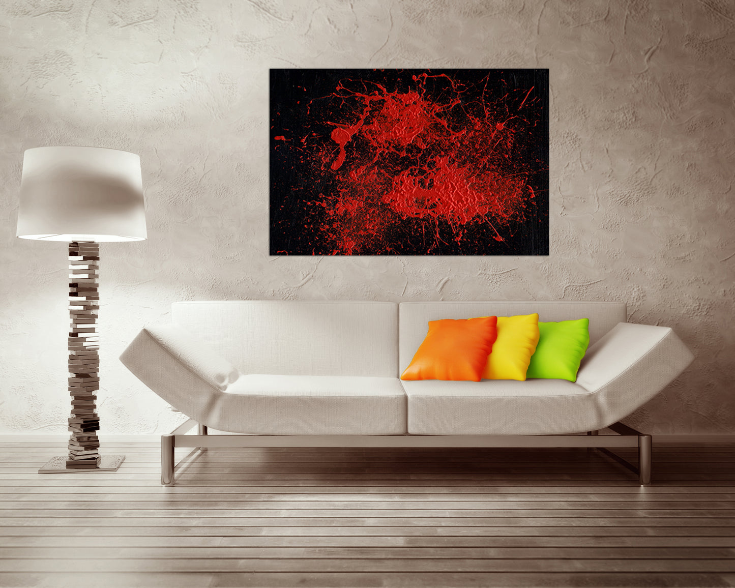 Abstract print on canvas splash of red paint wall art
