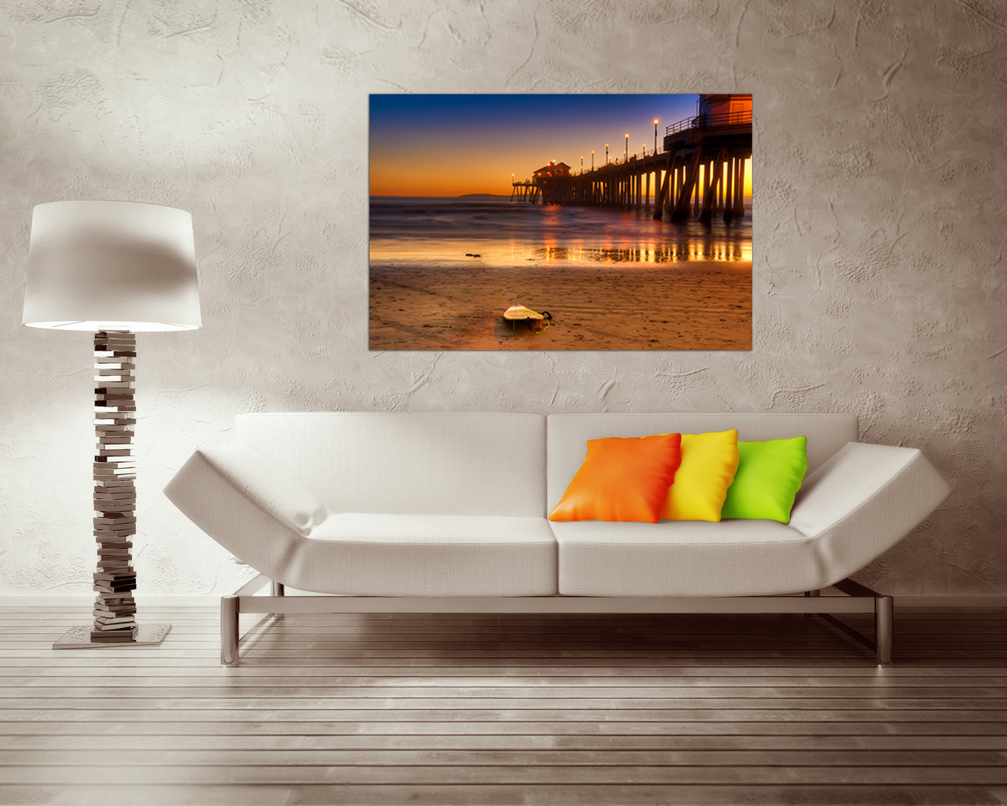 Huntington beach California canvas Landscape art Surf board Aqua nature decor