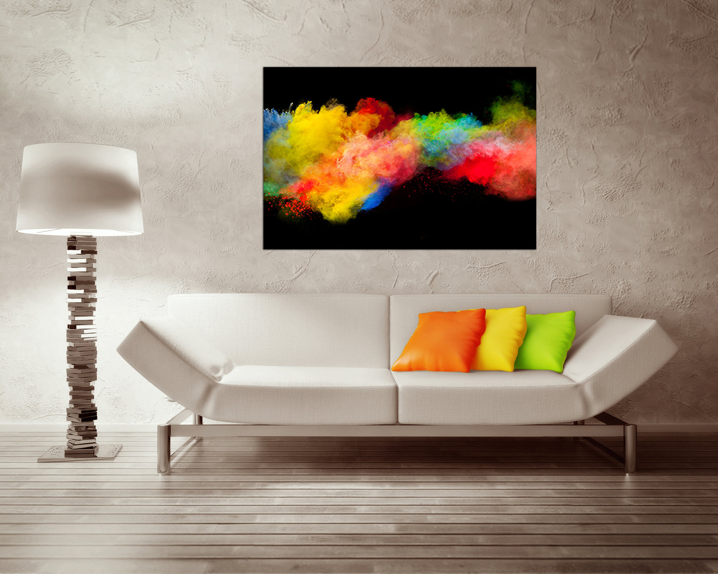 Abstract print on canvas rainbow abstraction from paints