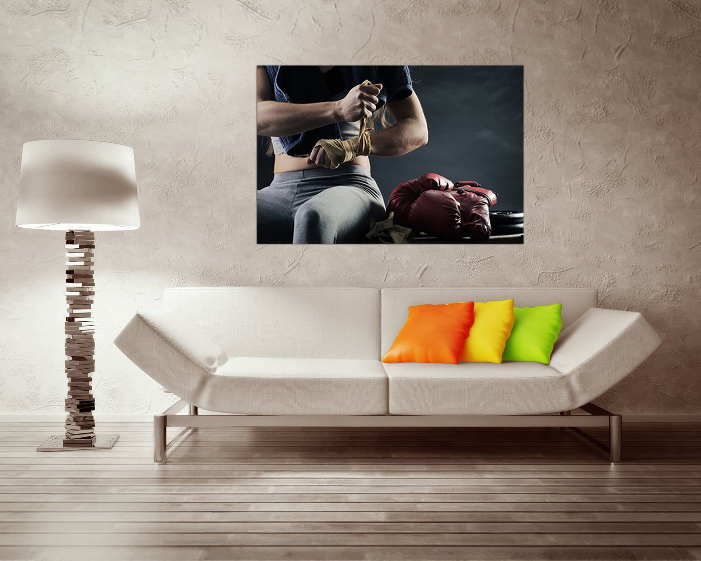 Boxing gloves girl canvas Sports gym art Motivation artwork Muscles decor