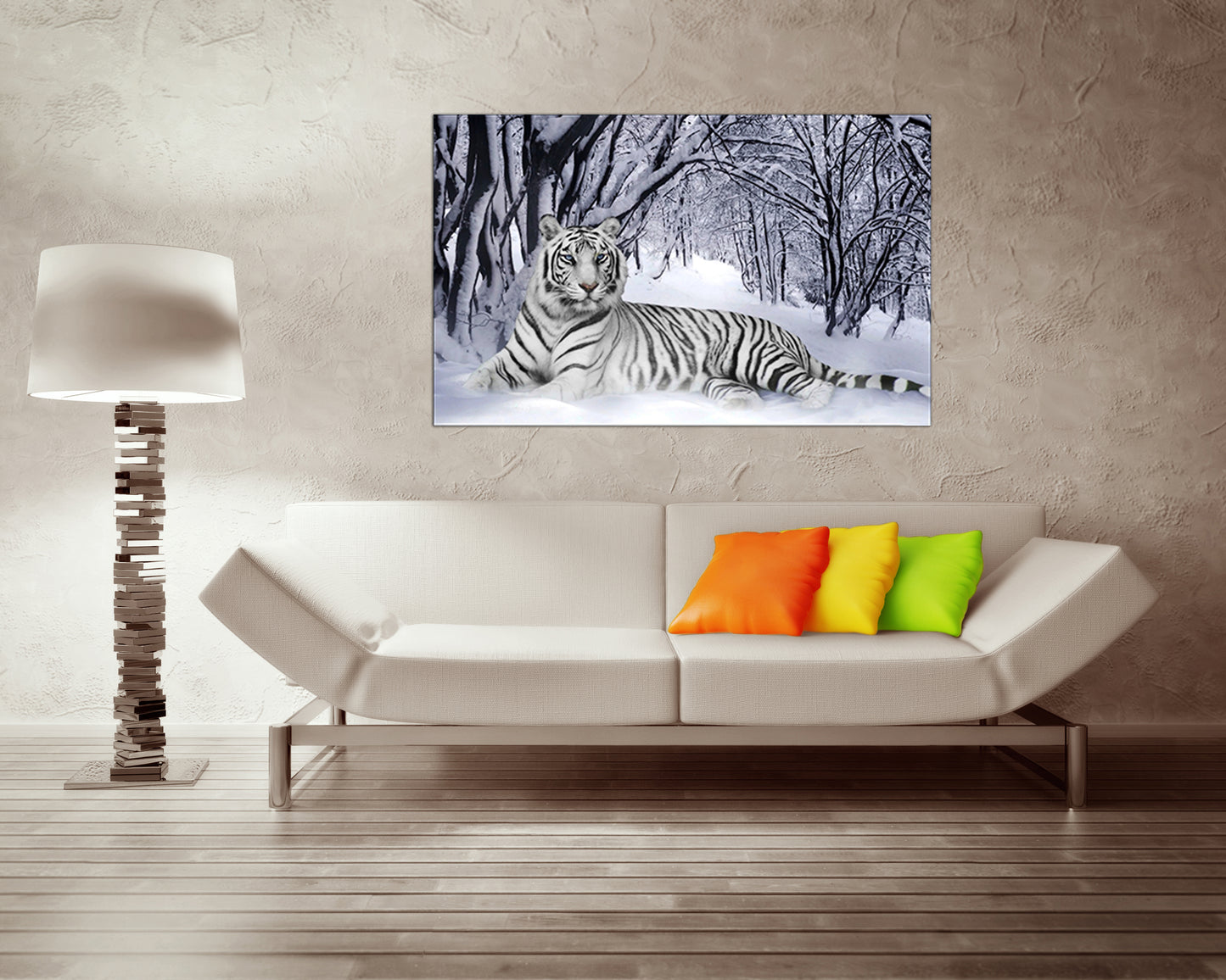 White tiger canvas Animals decor Winter landscape Nursery print Wild life wall art