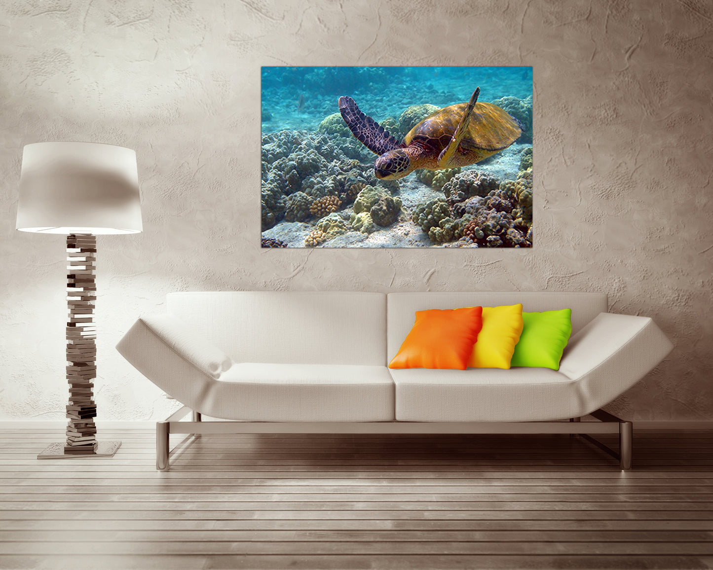 Turtle canvas Animals art Gift for her Ocean wall décor Coral print Water photo ready to hang