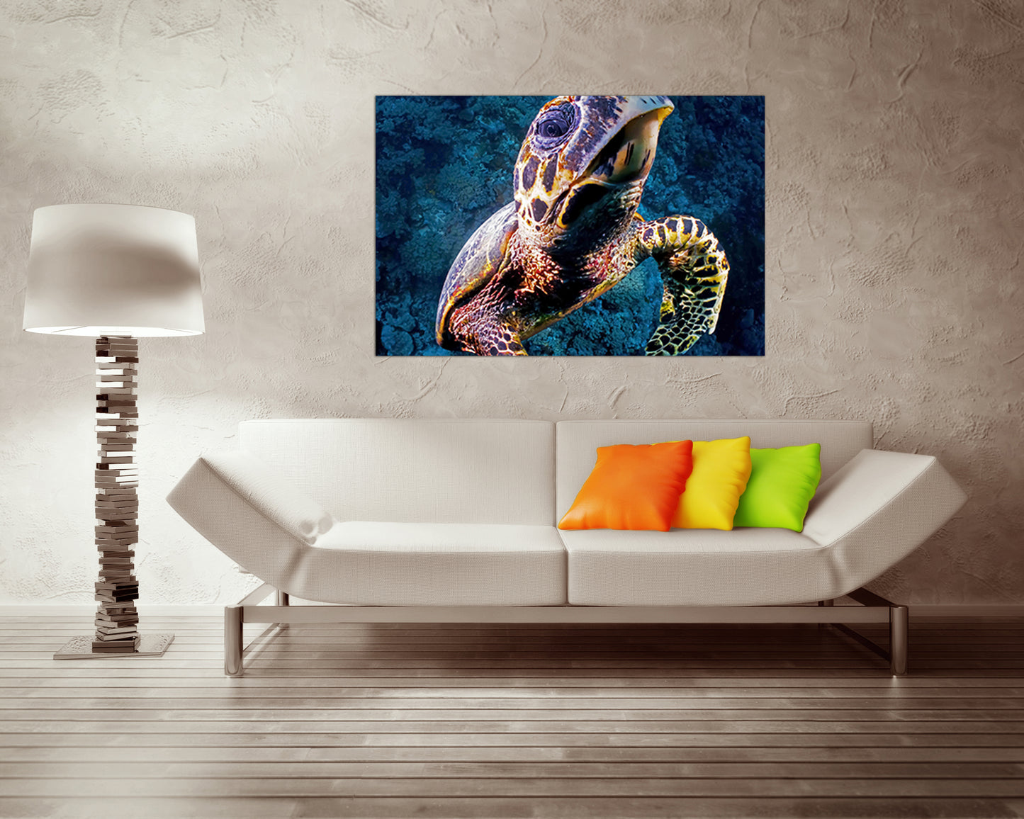 Turtle art print on canvas Sea turtle decor Ocean nature artwork