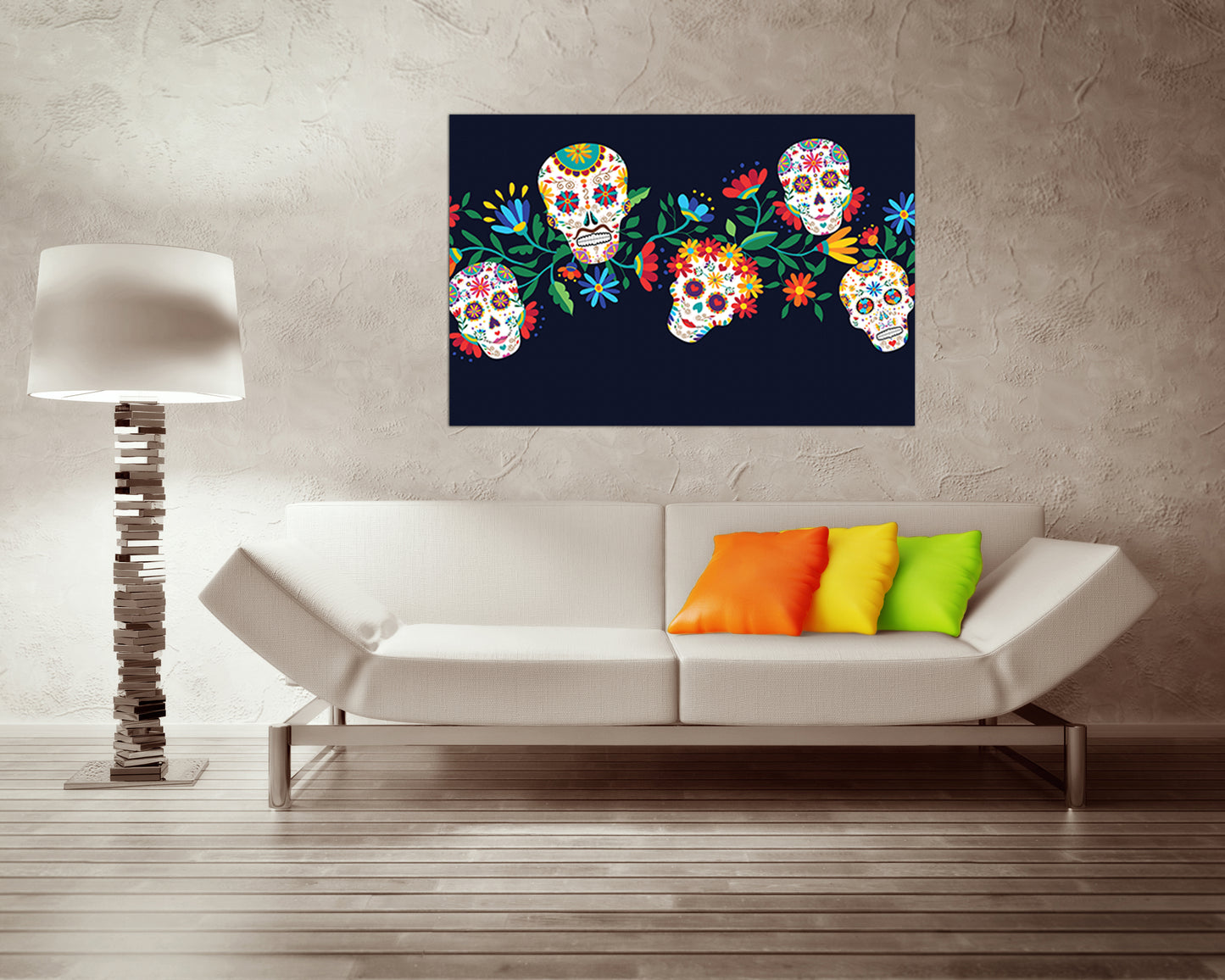 Sugar skull canvas Mexican day dead Gothic home decor Flower art works ready to hang