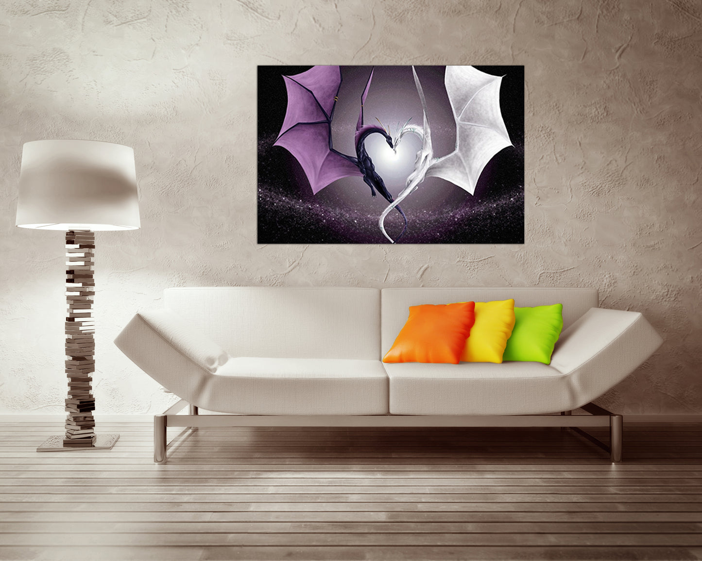 Dragon print Wall art canvas Love decor Heart gift mythological animals kids ready to hang