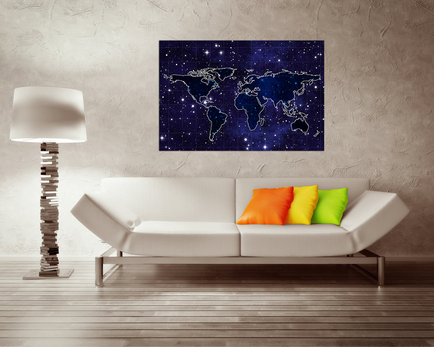Space map canvas Star wall art World map gift Gallery wall set Sky map
