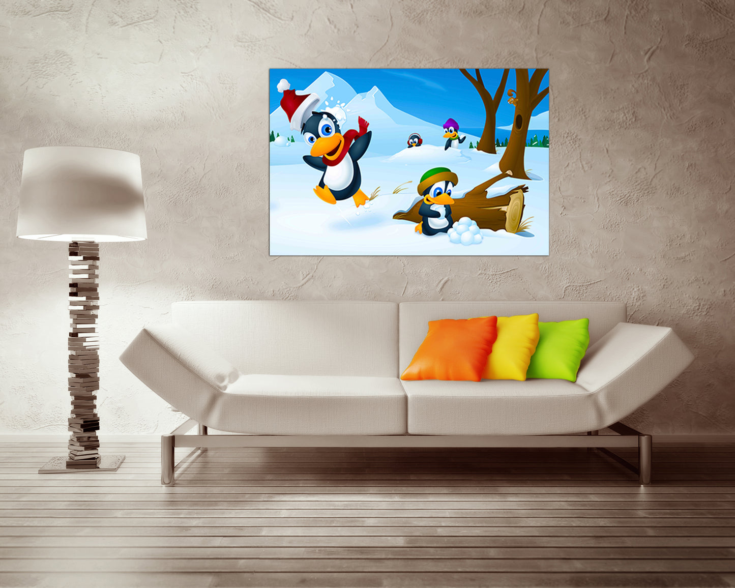 Penguins print on canvas Arctic penguin Nursery decor wall art Winter kids decor Art for kids room