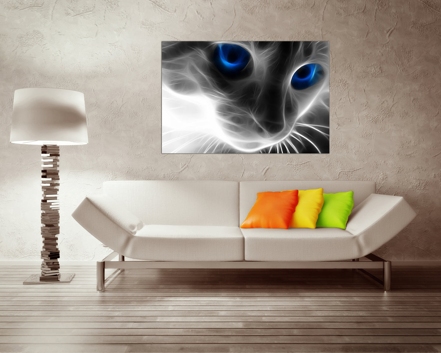 Cat canvas Animal wall art Blue eyes cat White black décor Nature home art Cat wall décor Animal canvas art Ready to hang Bedroom decor