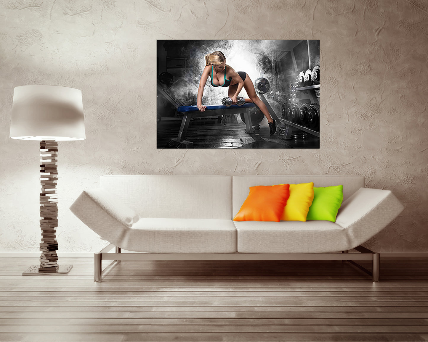 Gym canvas panels set Sports training decor Dumbbell wall art Fitness workout