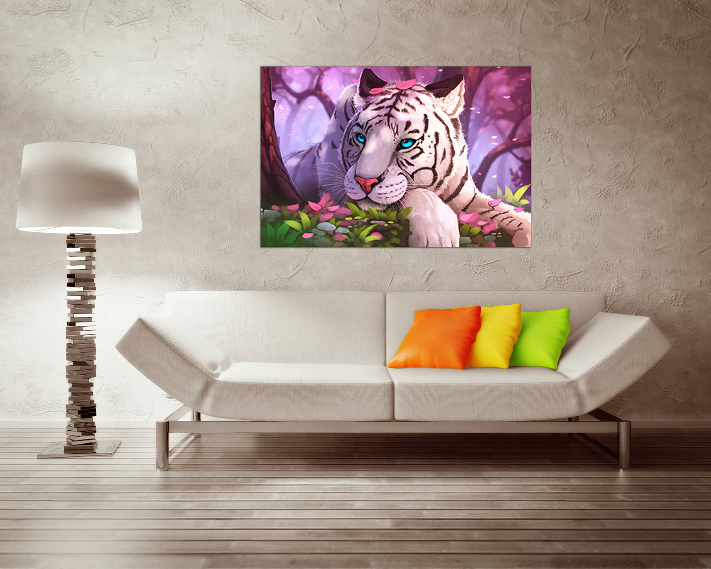 White tiger canvas Nursery decor Big cats Magical wall art Fairy print Kids home decor Fantasy print Baby animals