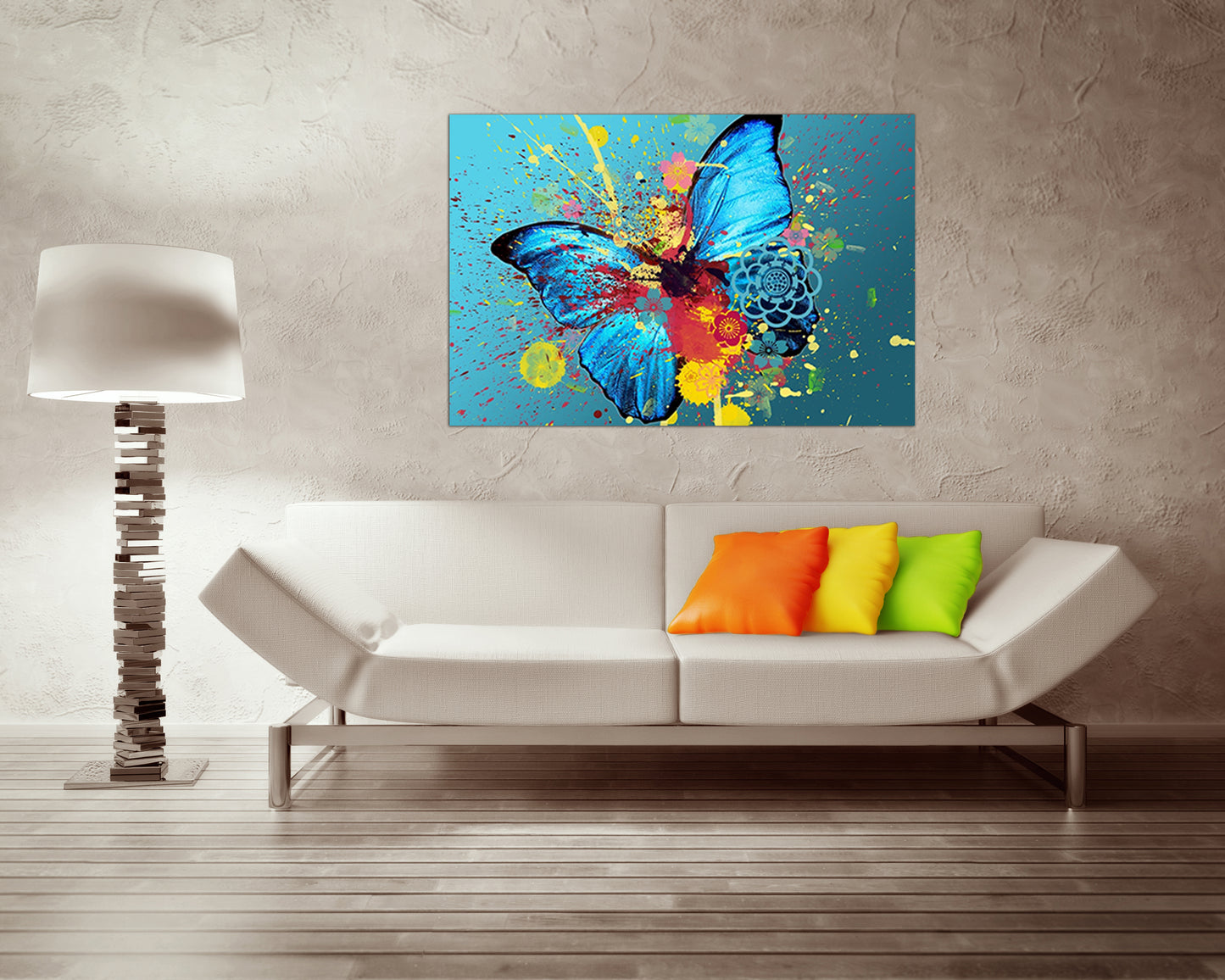 Wall art canvas abstract multicolored butterfly in a splash of paint Ready to hang