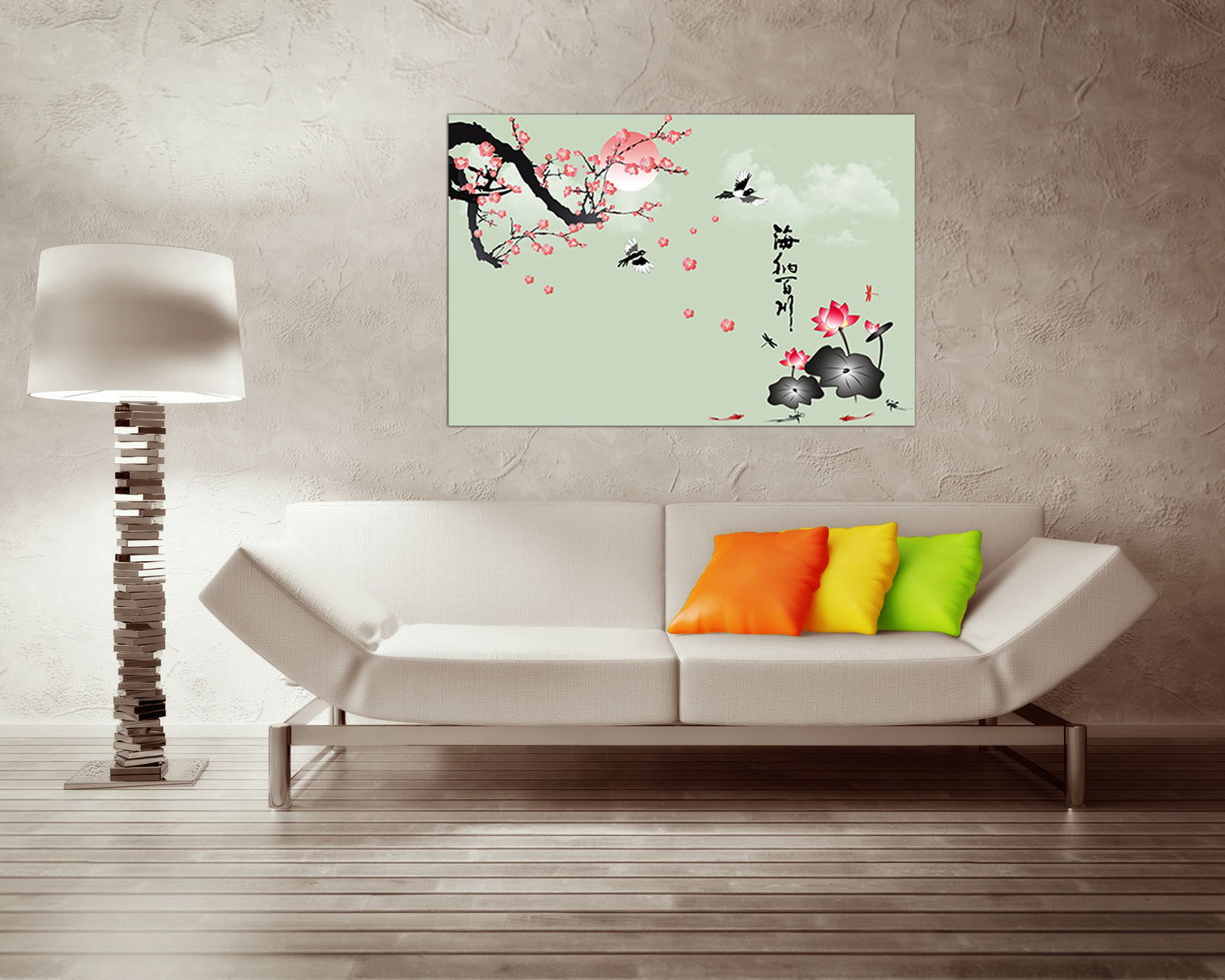 Cherry blossom wall art canvas Lotus flower decor Sakura print Floral Japan artwork