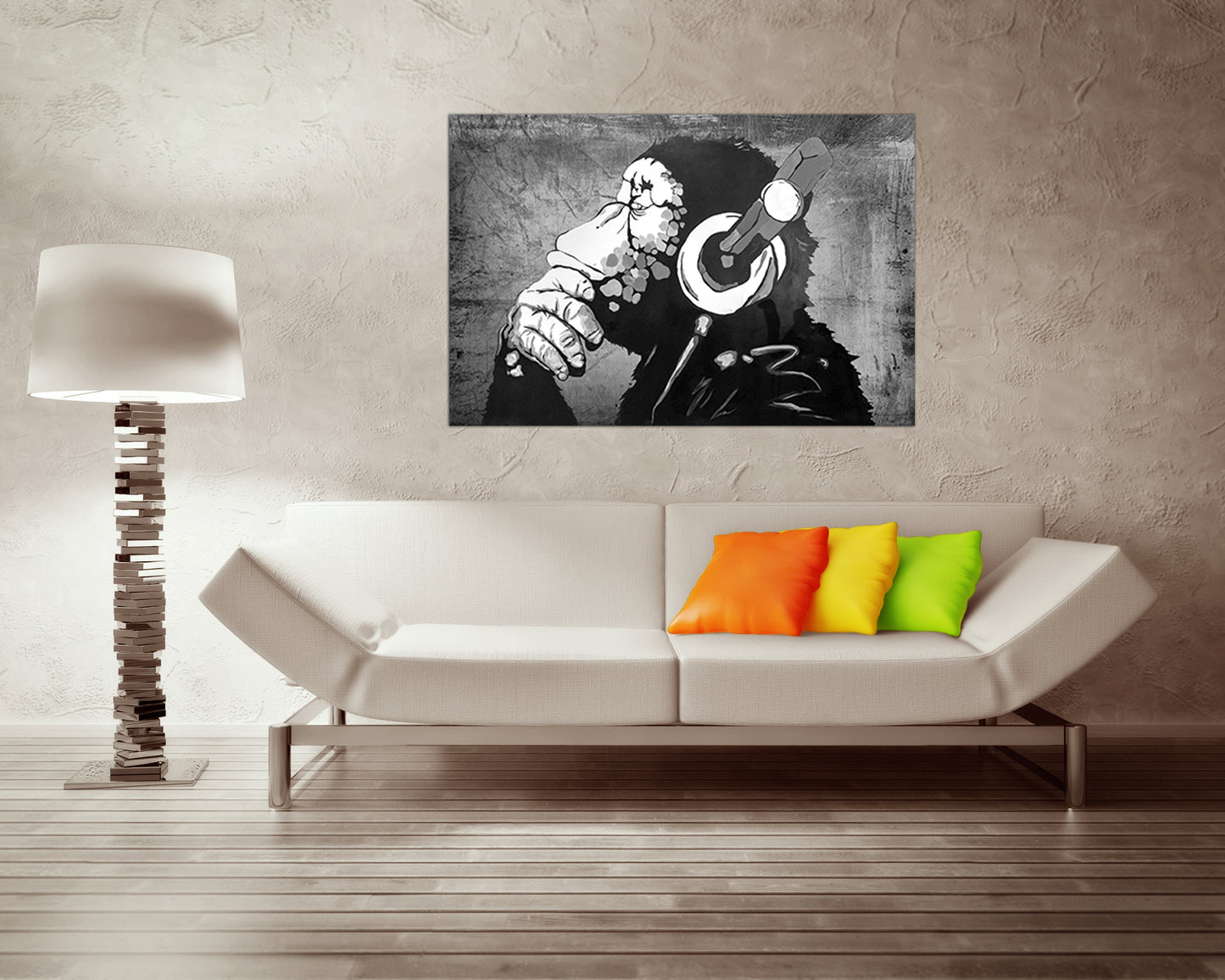 Dj Monkey canvas Street art artist Graffiti art gift Black white decor Music home artwork