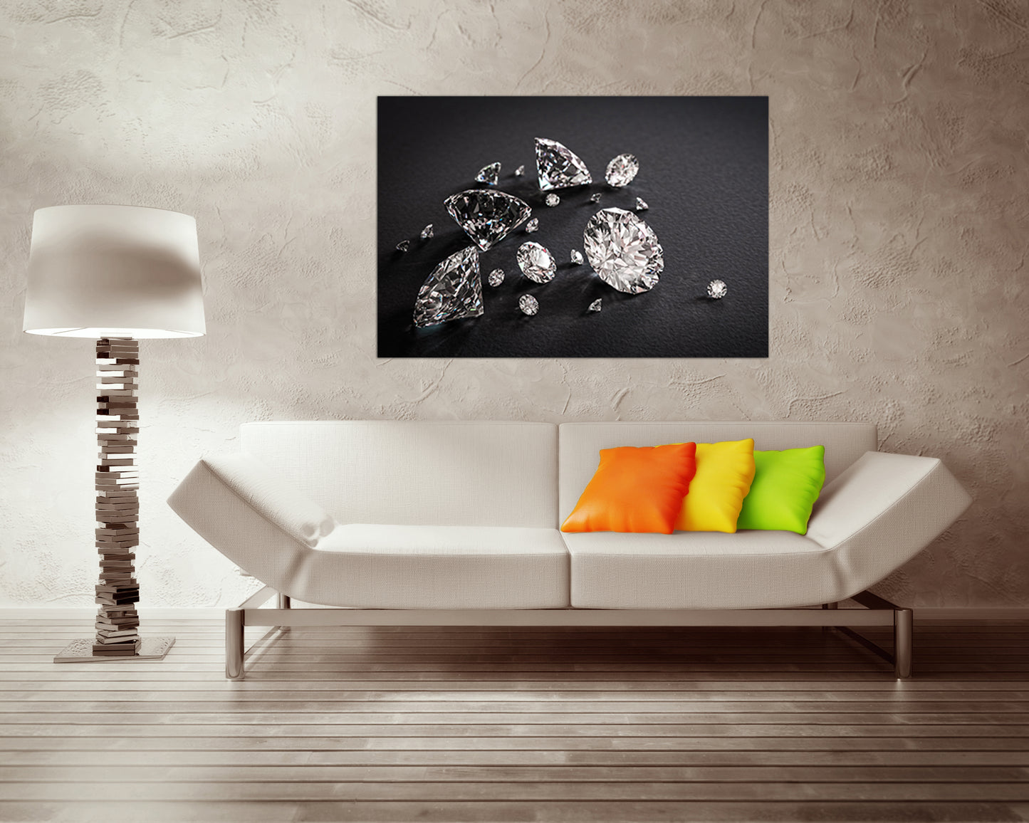 White Diamond canvas Geometric stone Girl decor Gemstones art Ready to hang