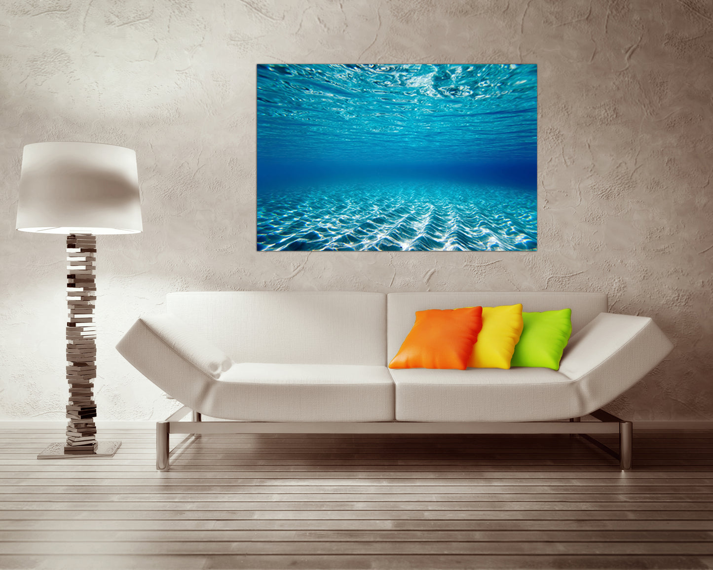Ocean canvas Underwater decor Water wall art Undersea world Blue print Nature home art Sand photo