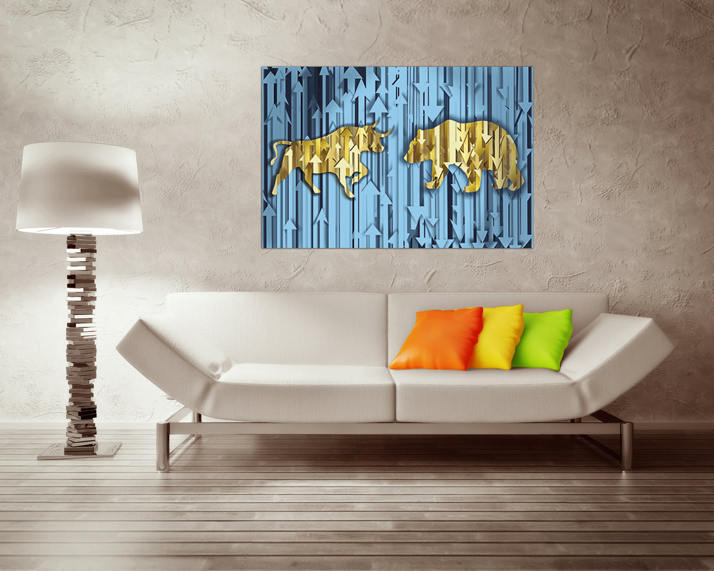 Bull bear Stock market décor Wall street canvas Stock Exchange Charging bull art Business print Trader finance gift