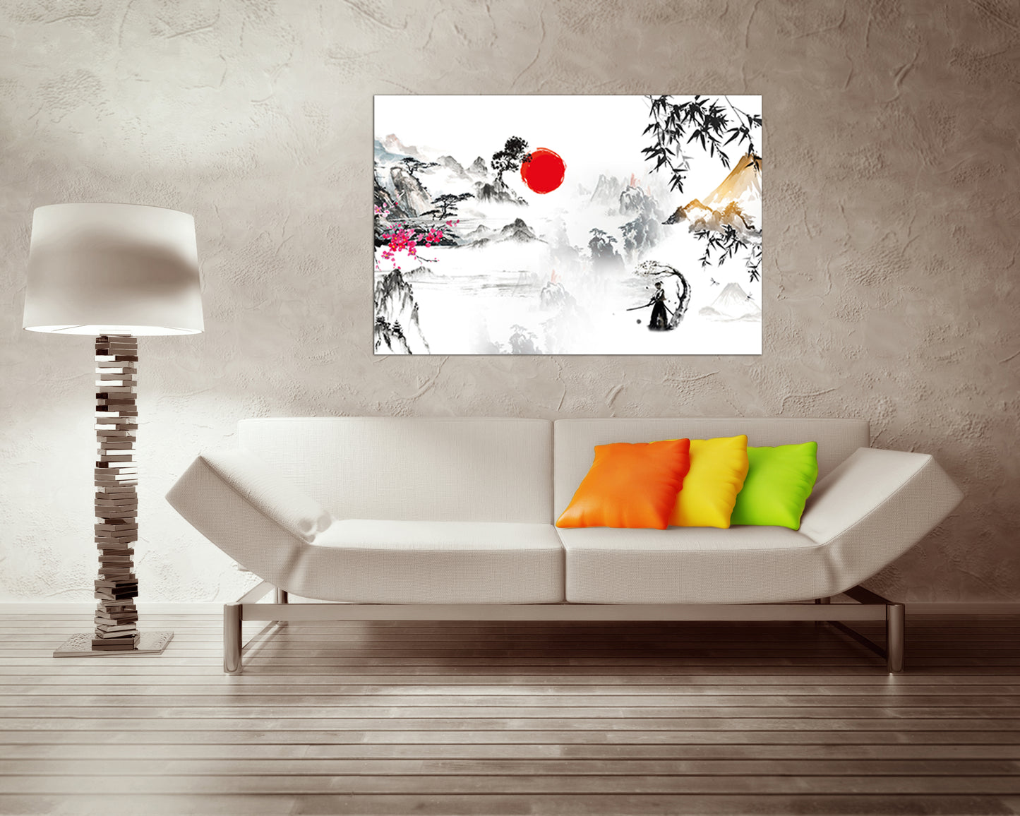 Mountain Japan canvas Sakura art works Sumi e Chinese print Japanese traditional Samurai miniature Bamboo Flower gift