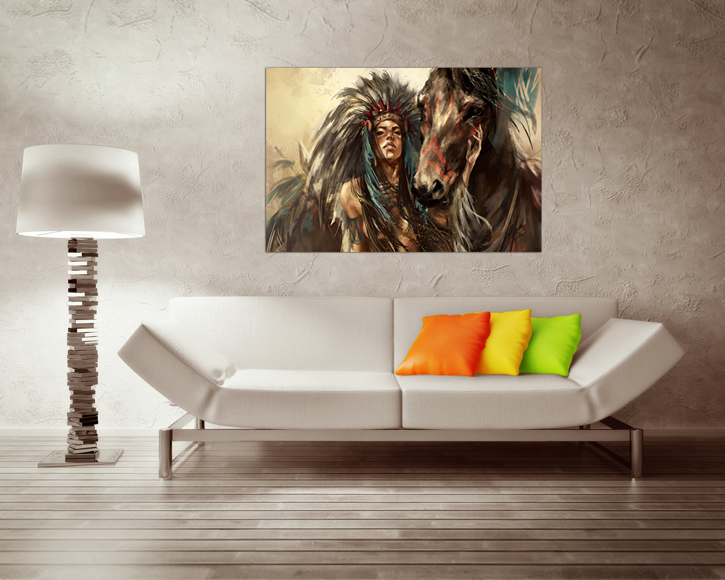 Native American Indian girl canvas Horse décor ready to hang