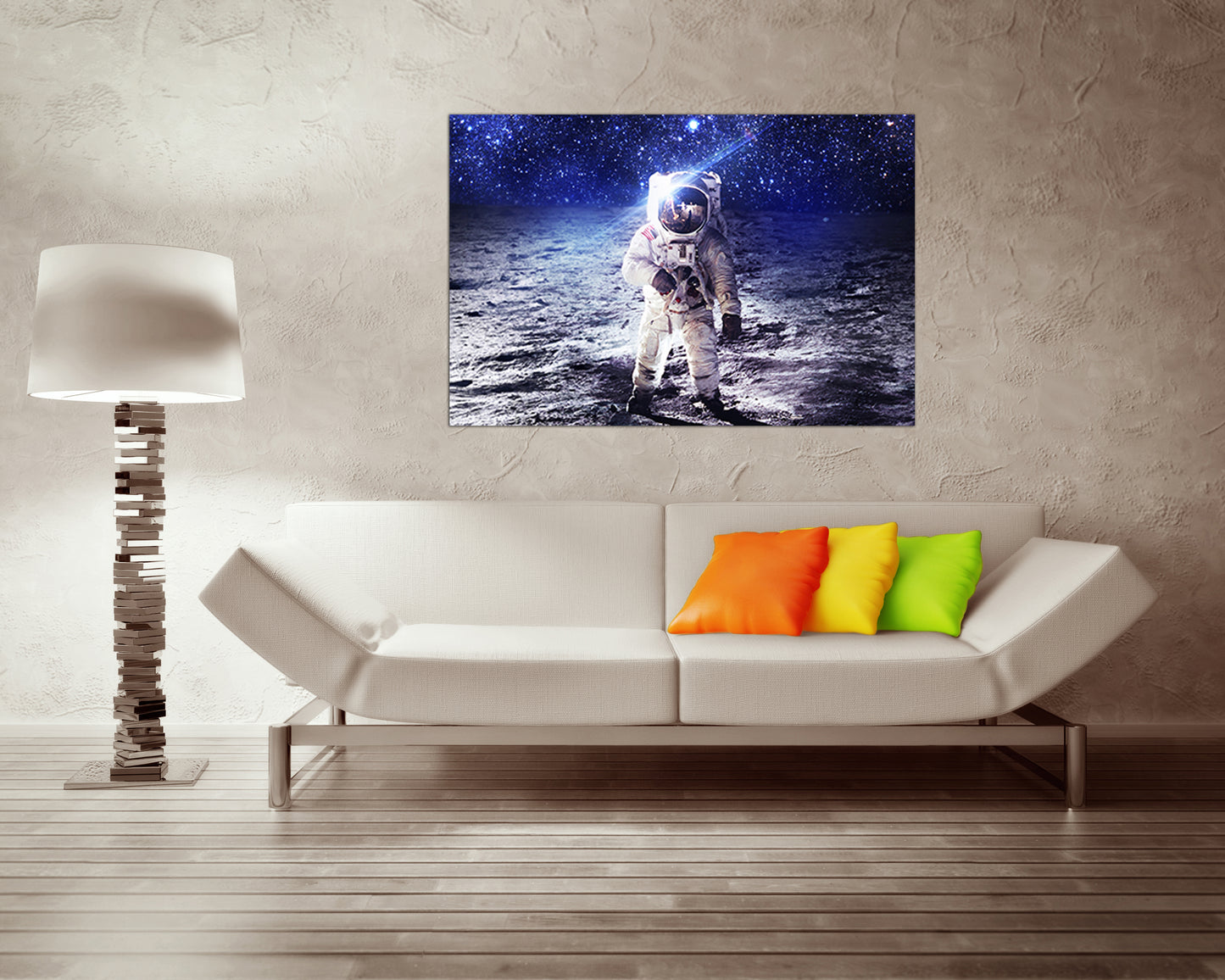 Man on moon art canvas Space decor Spaceman print Outter space