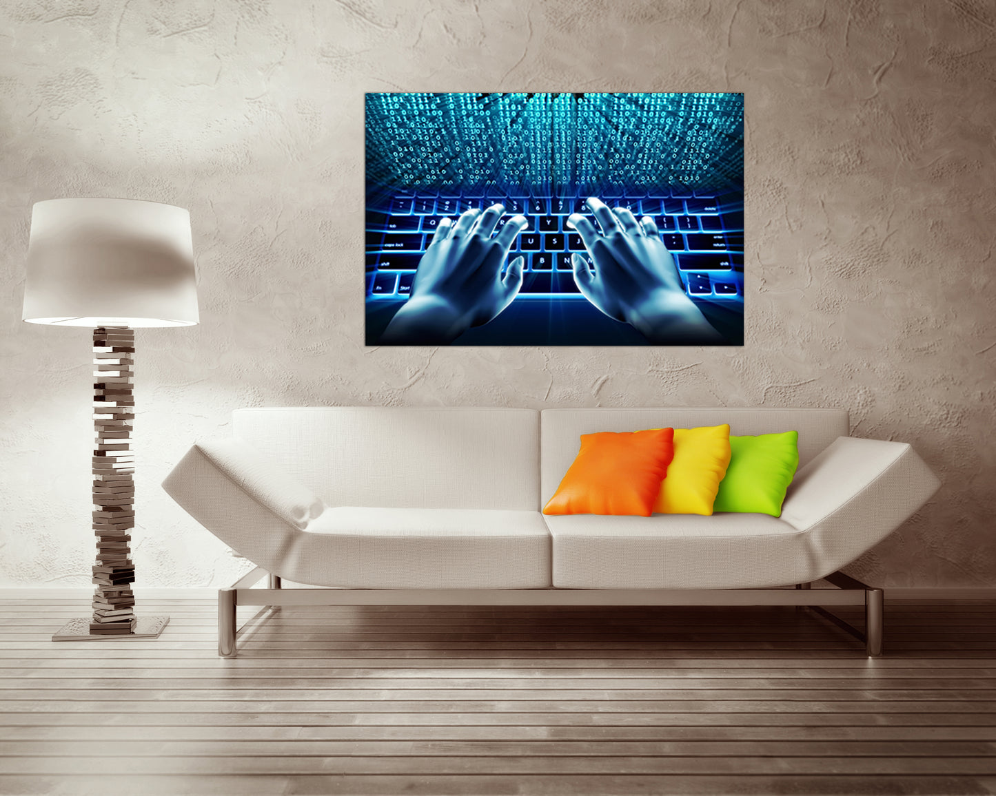 Hacking internet print on canvas Matrix code art works Binary system ready to hang