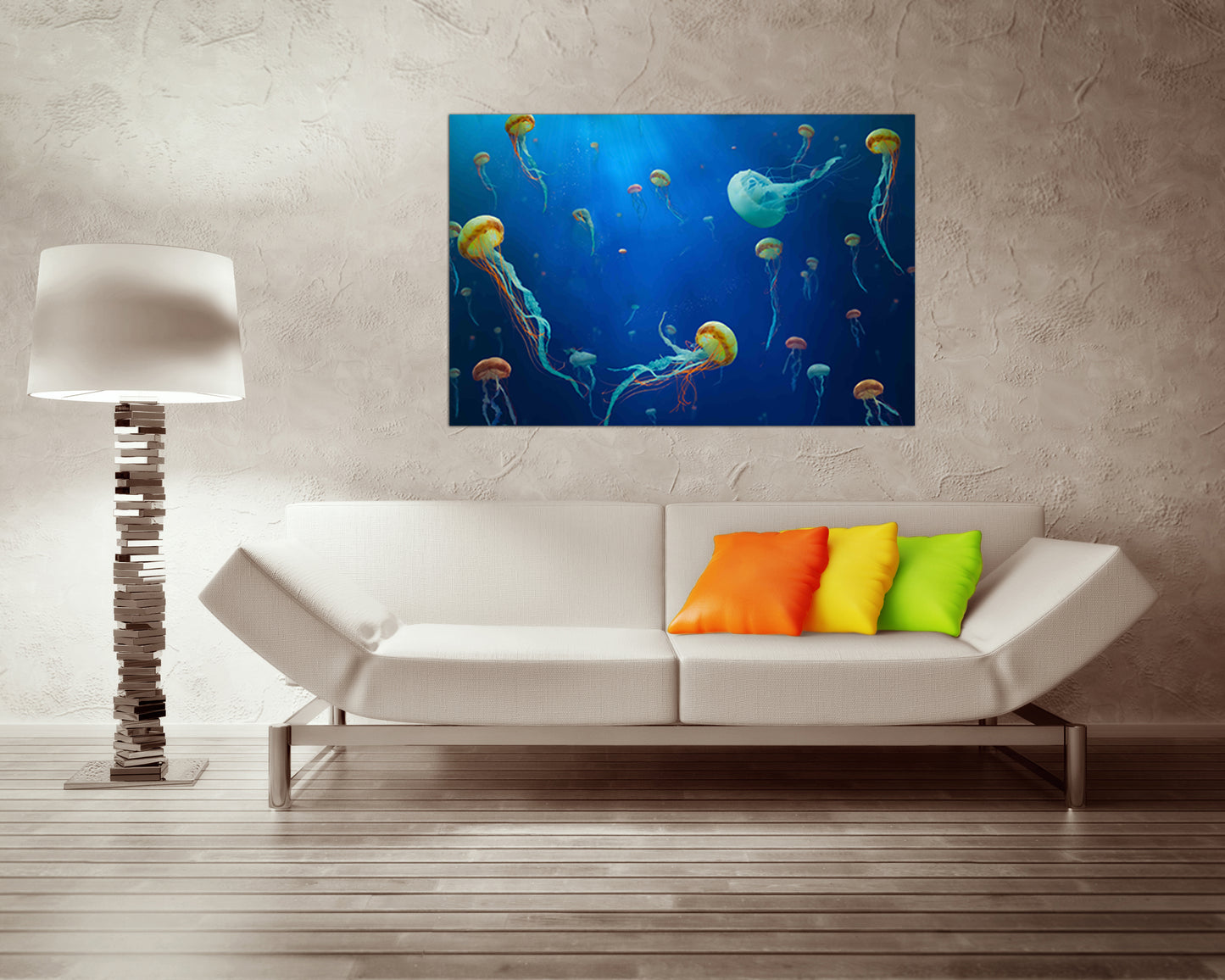 Jellyfish print on canvas Sea fish decor Ocean nettle wall art Animal life photo