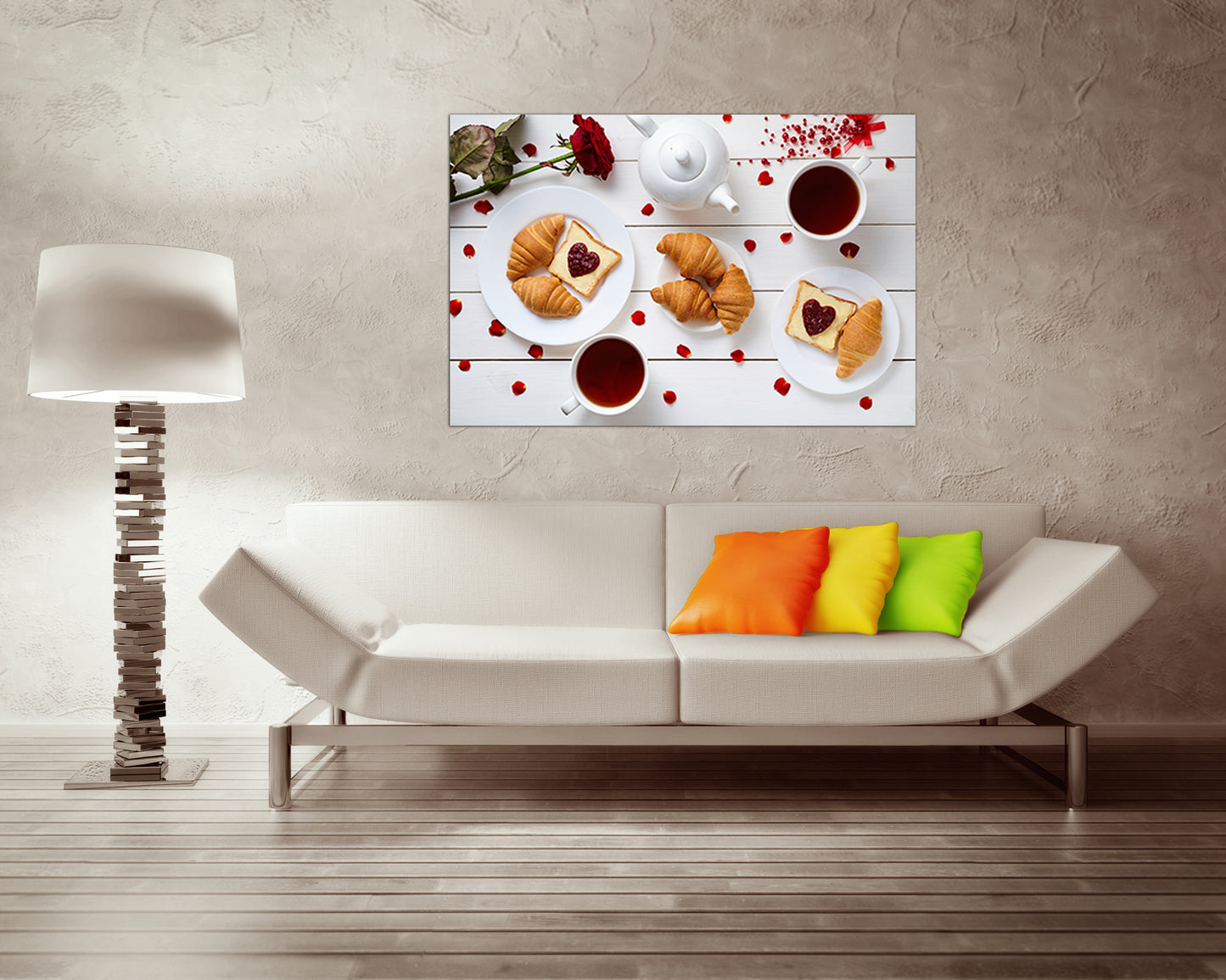 Coffee canvas Romantic breakfast décor Heart home art Love gift Valentine day