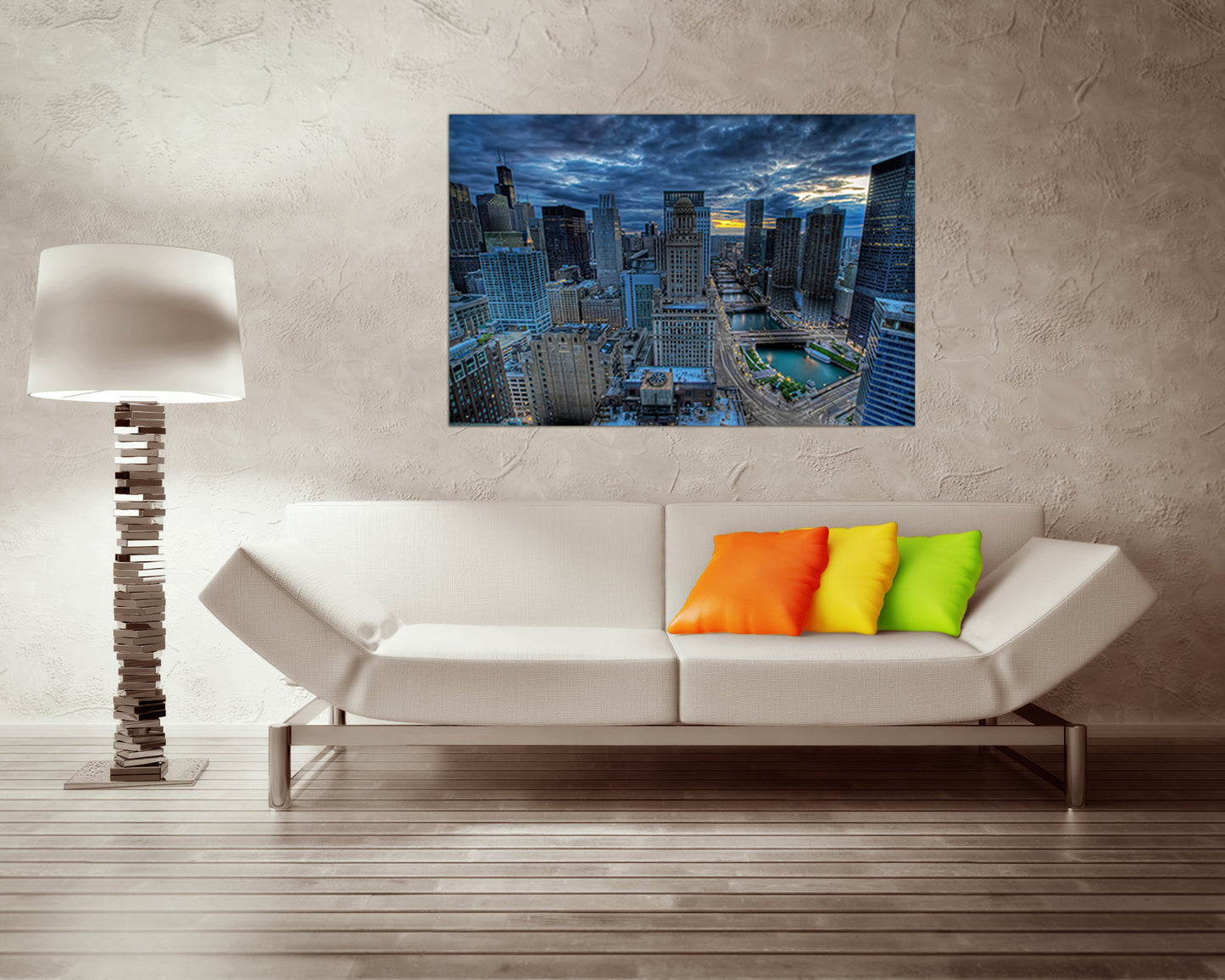 Panel wall art Chicago canvas Skyline city decor Downtown travel print