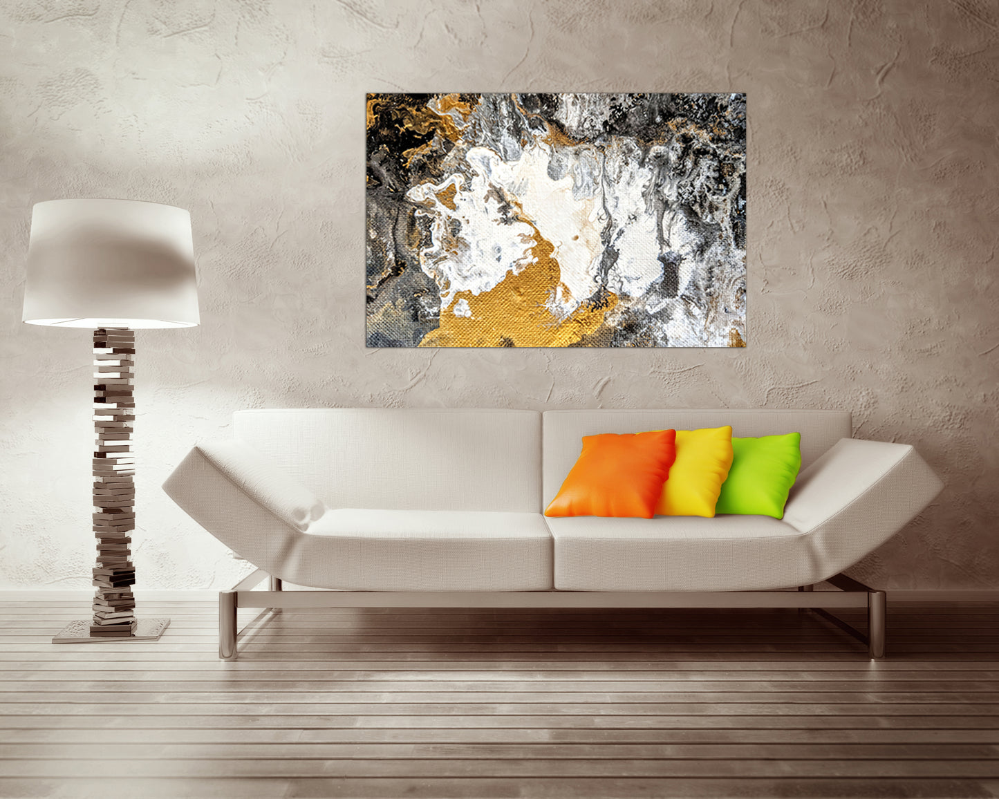 Abstract print on canvas white gold abstraction decor