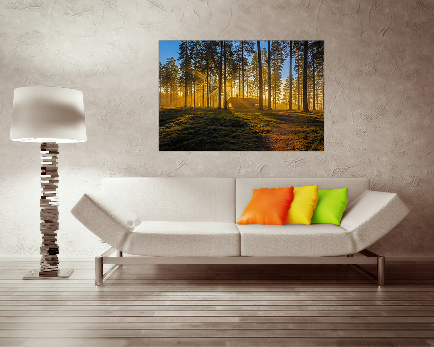Wall art canvas Tree decor Forest print Landscape Sunrise Cabin nature ready to hang
