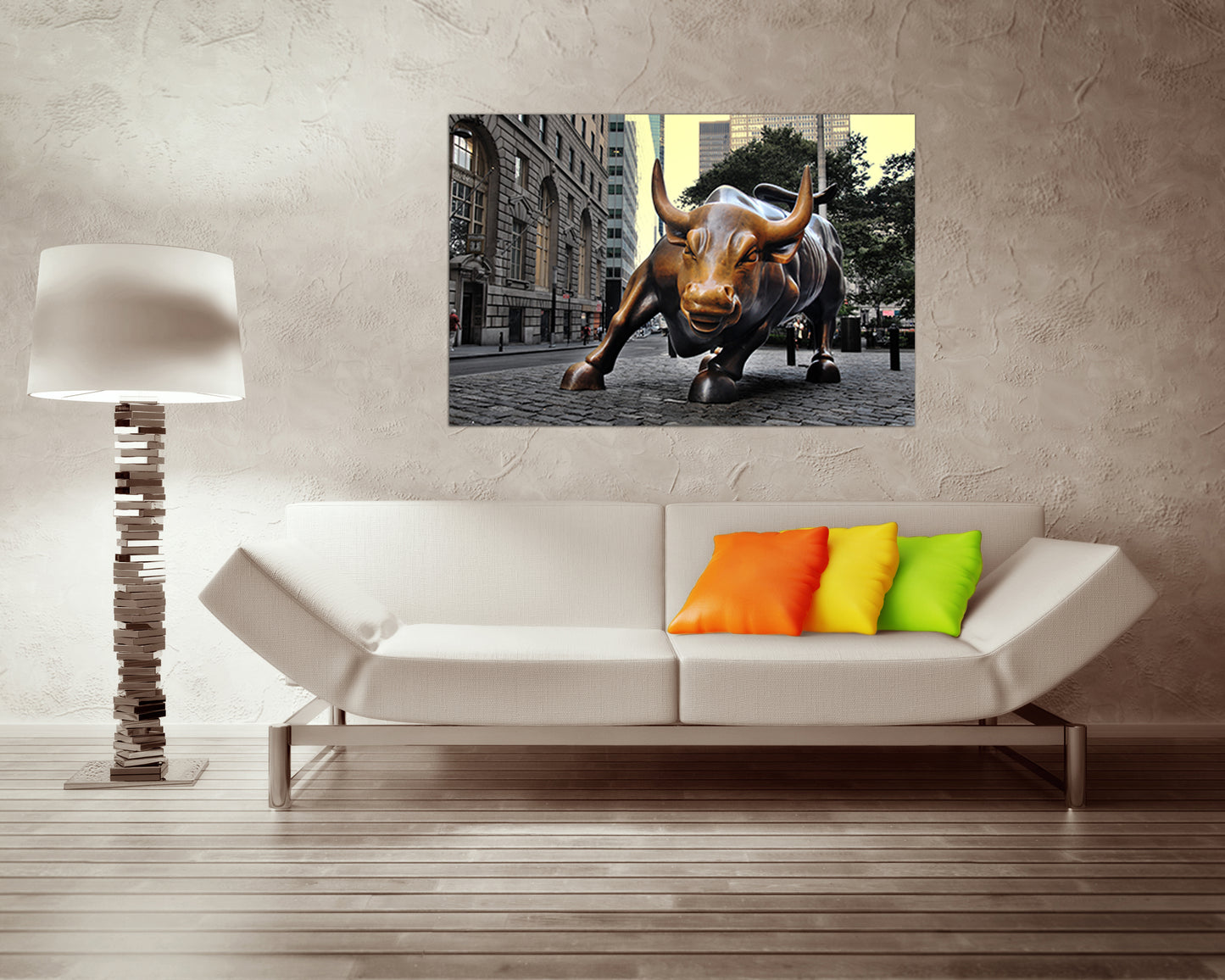 Charging bull statue canvas Wall street art Financial district Motivational gift New York art works print