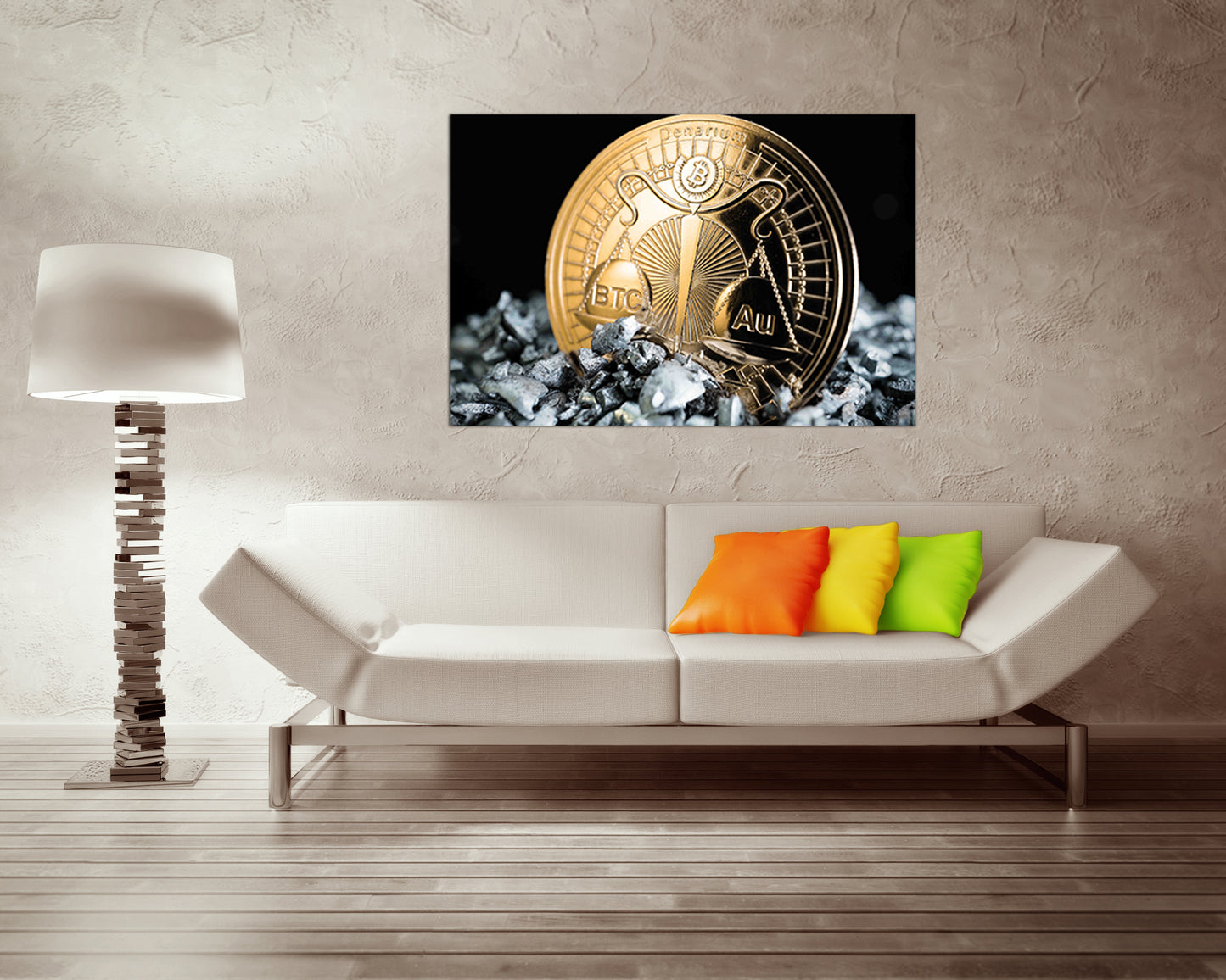 Bitcoin canvas Gold bank Finance wall art Cryptocurrency Trader gift Coin artwork