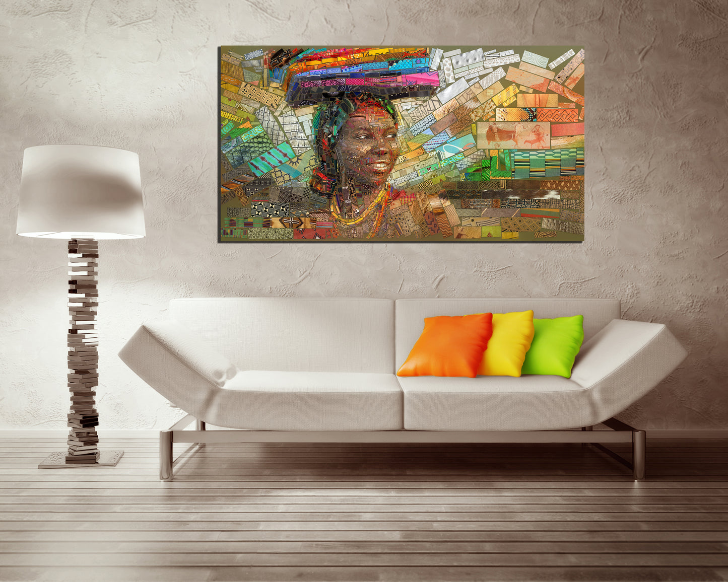 Happy african mosaic woman print on canvas Modern art works ready to hang