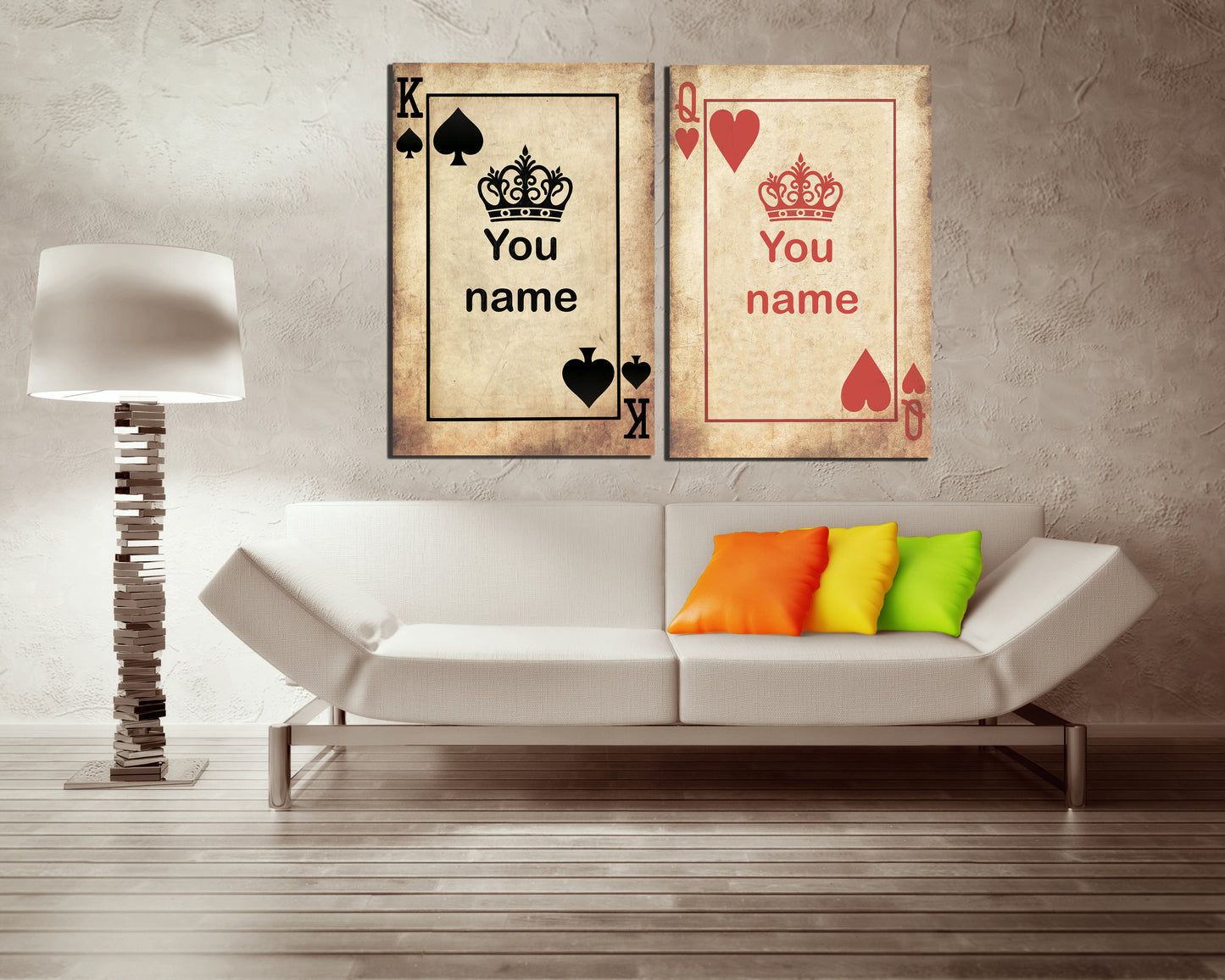 King queen name card Playing card art Print on canvas Wedding Gift Casino art works Anniversary His and Her Decor