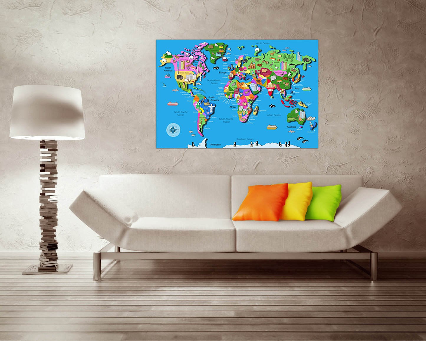 Baby World map canvas Nursery wall décor