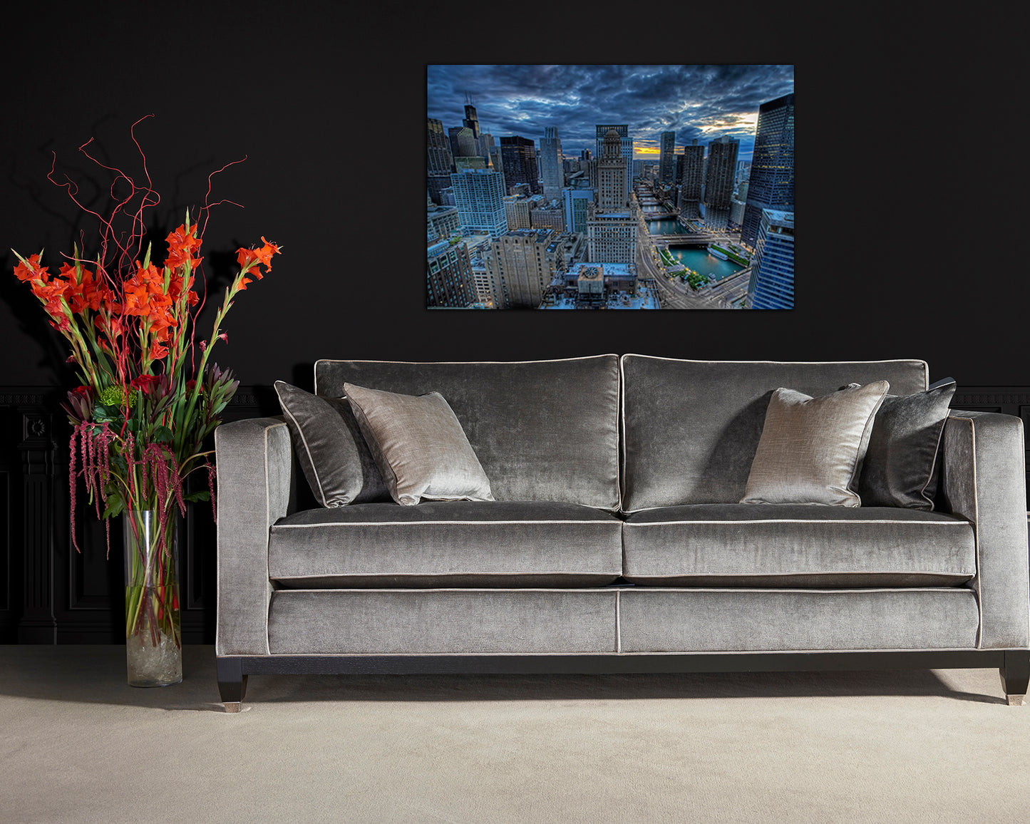 Panel wall art Chicago canvas Skyline city decor Downtown travel print